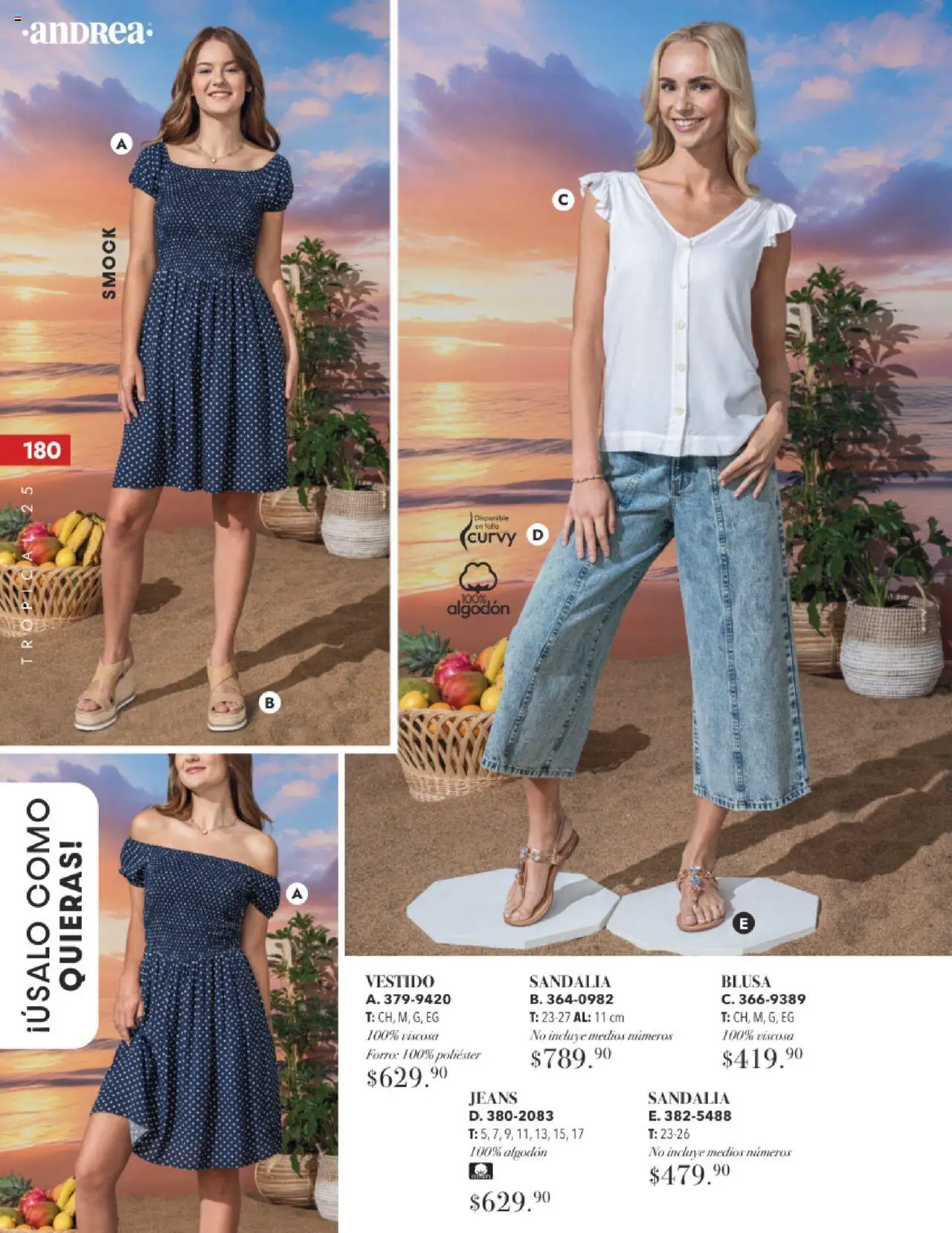 Nuevas ofertas de Andrea válidas en toda la República Mexicana desde el 17.08.2025. ¡Encuentra las mejores ofertas en Andrea - Catálogo Tropical Otoño / Invierno! | Página: 180 | Productos: Blusa, Algodón, Vestido