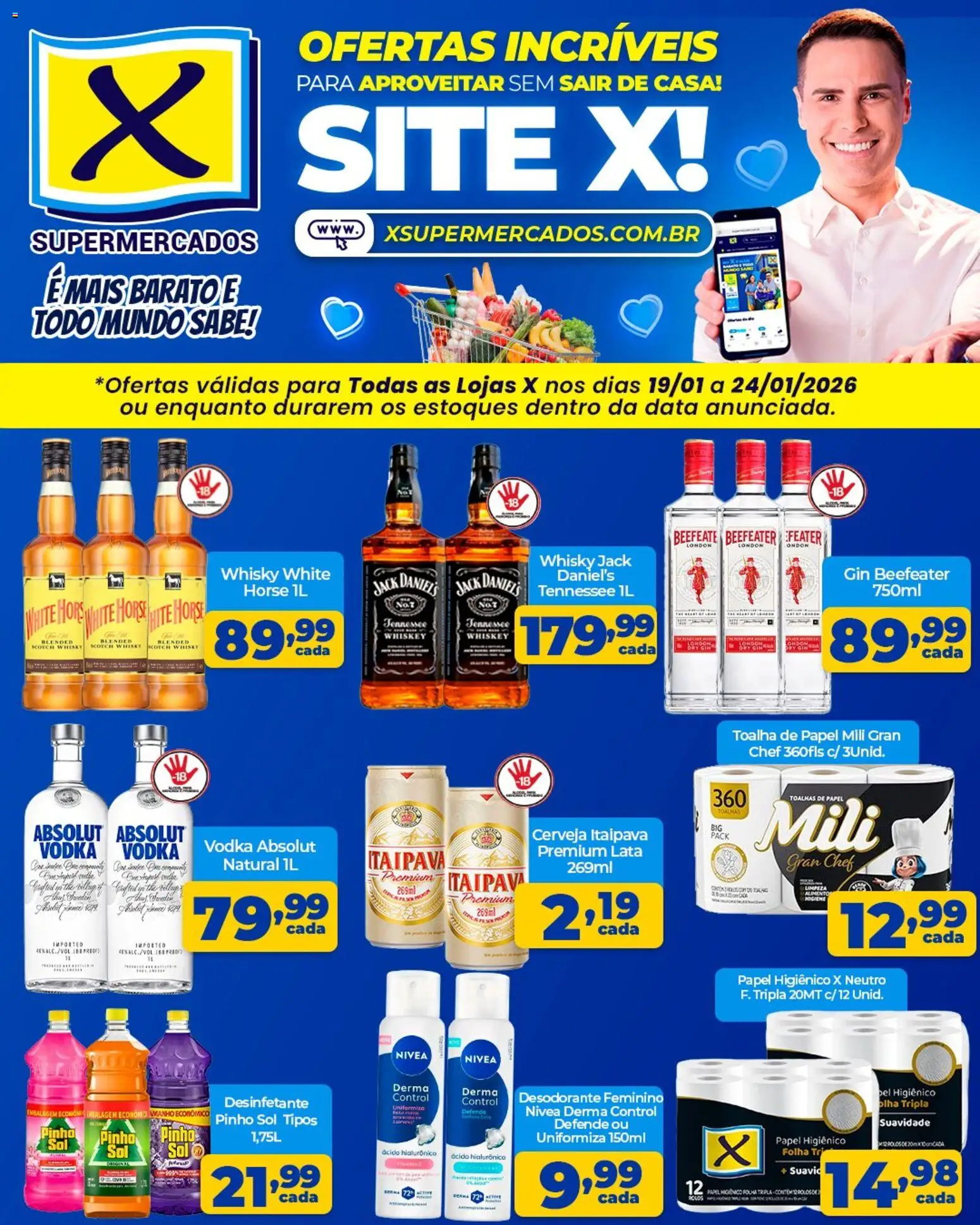 X Supermercados Folheto - válido de 19.01.2026 | Página: 1 | Produtos: Whisky, Cerveja, Gin, Vodka