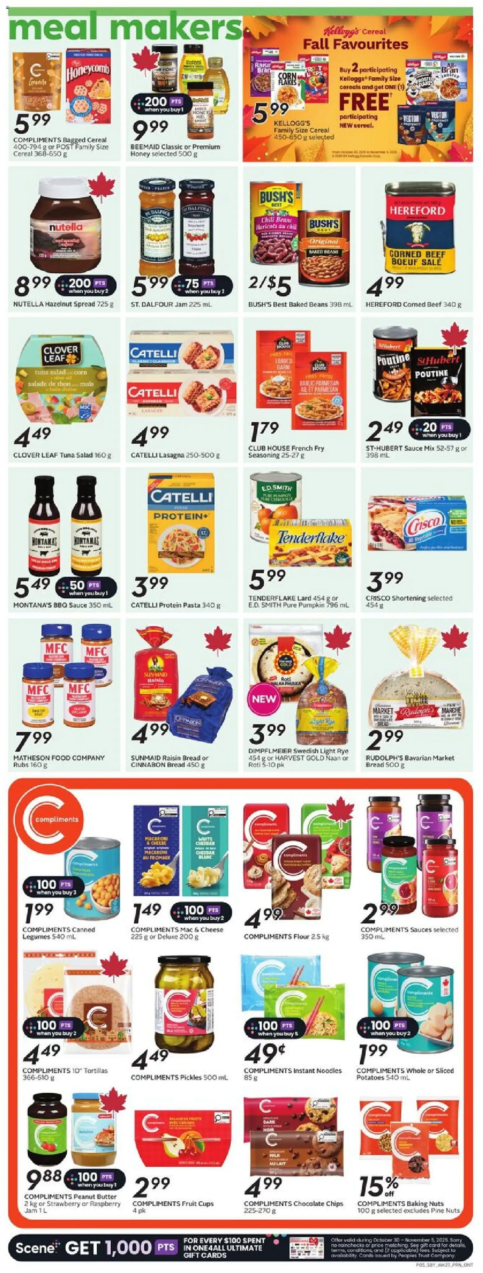 Sobeys flyer valid from 30.10.2025 | Page: 9 | Products: Nuts, Potatoes, Cheese, Bread