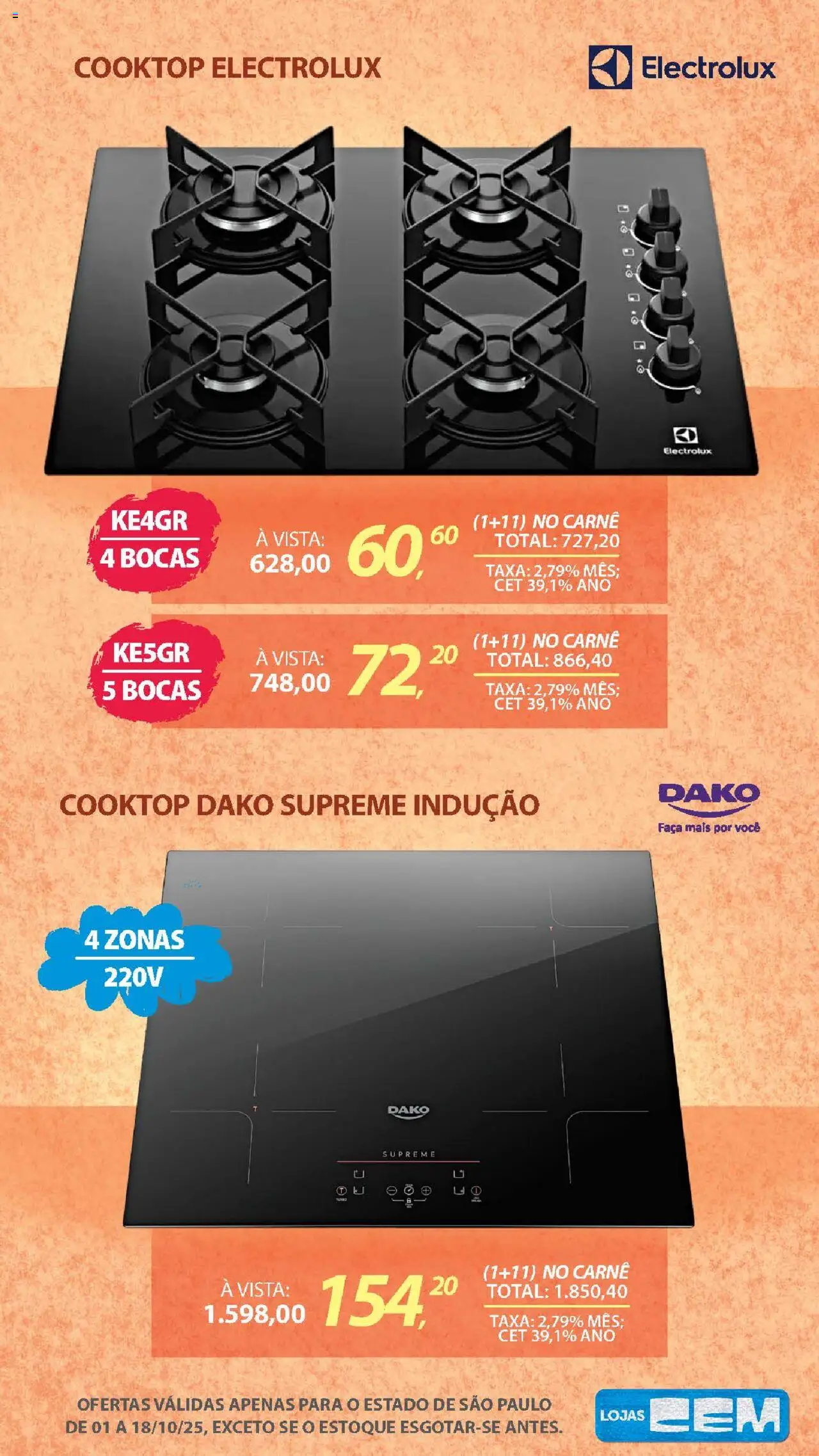Lojas Cem Folheto - válido de 01.10.2025 | Página: 45 | Produtos: Cooktop, Faca, Carne
