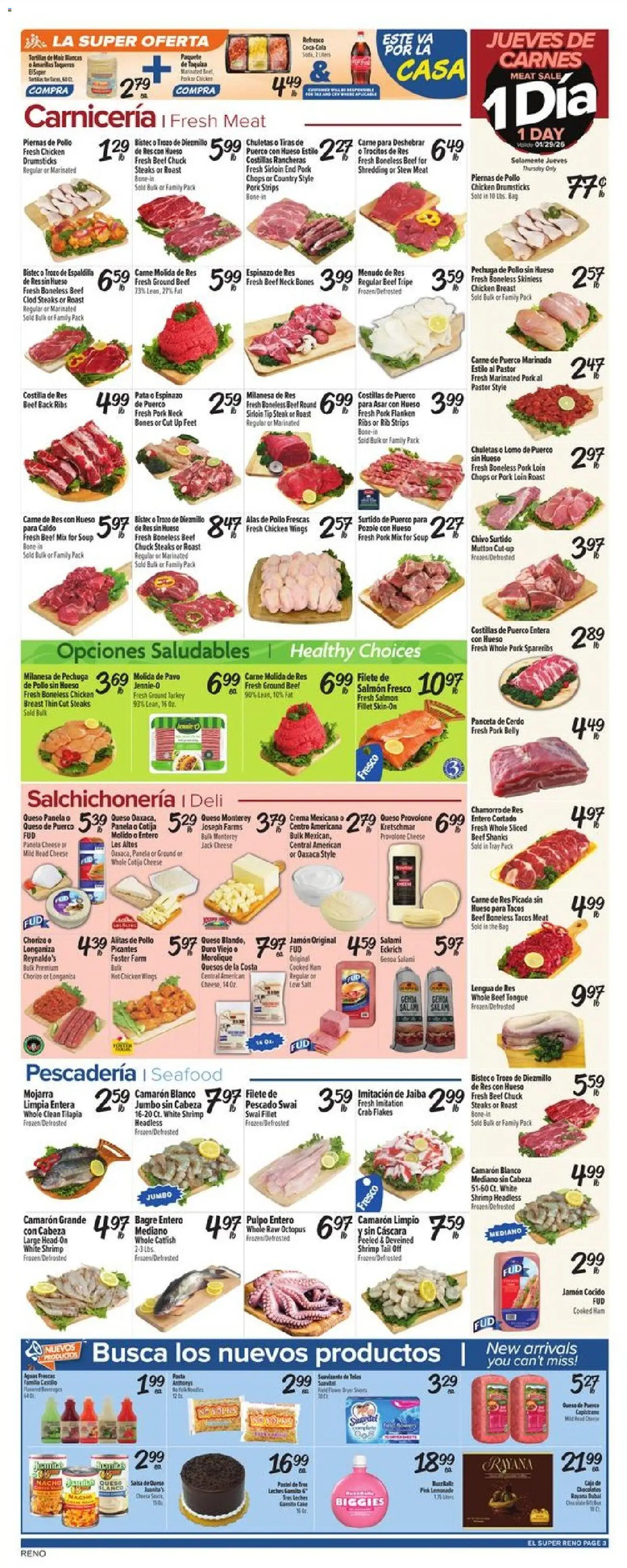 El Super Weekly Ad - valid from 28.01.2026 | Page: 3 | Products: Cheese, Pork, Beef, Bag