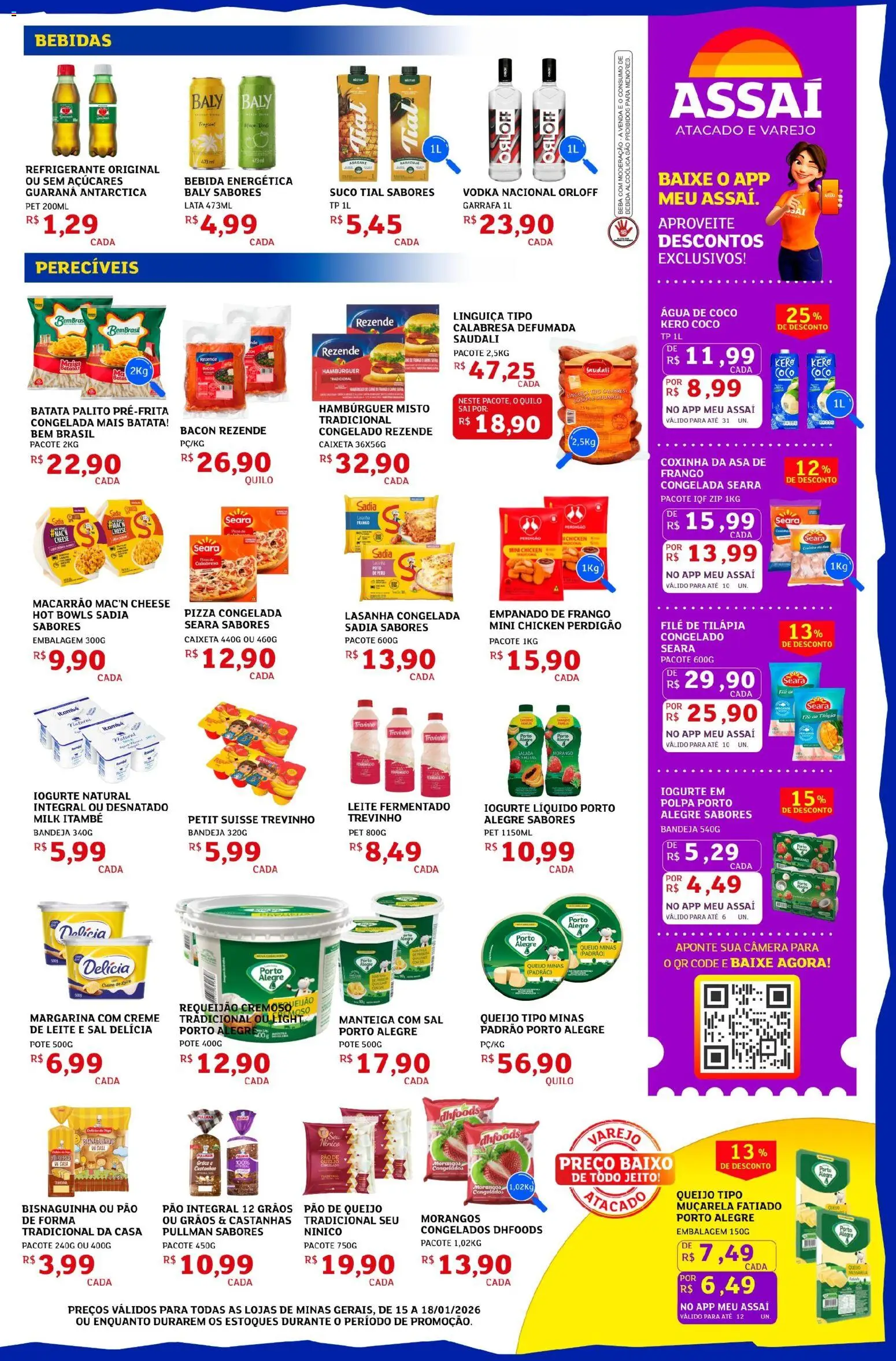 Assaí Atacadista Folheto - válido de 15.01.2026 | Página: 3 | Produtos: Iogurte, Tilápia, Frango, Margarina