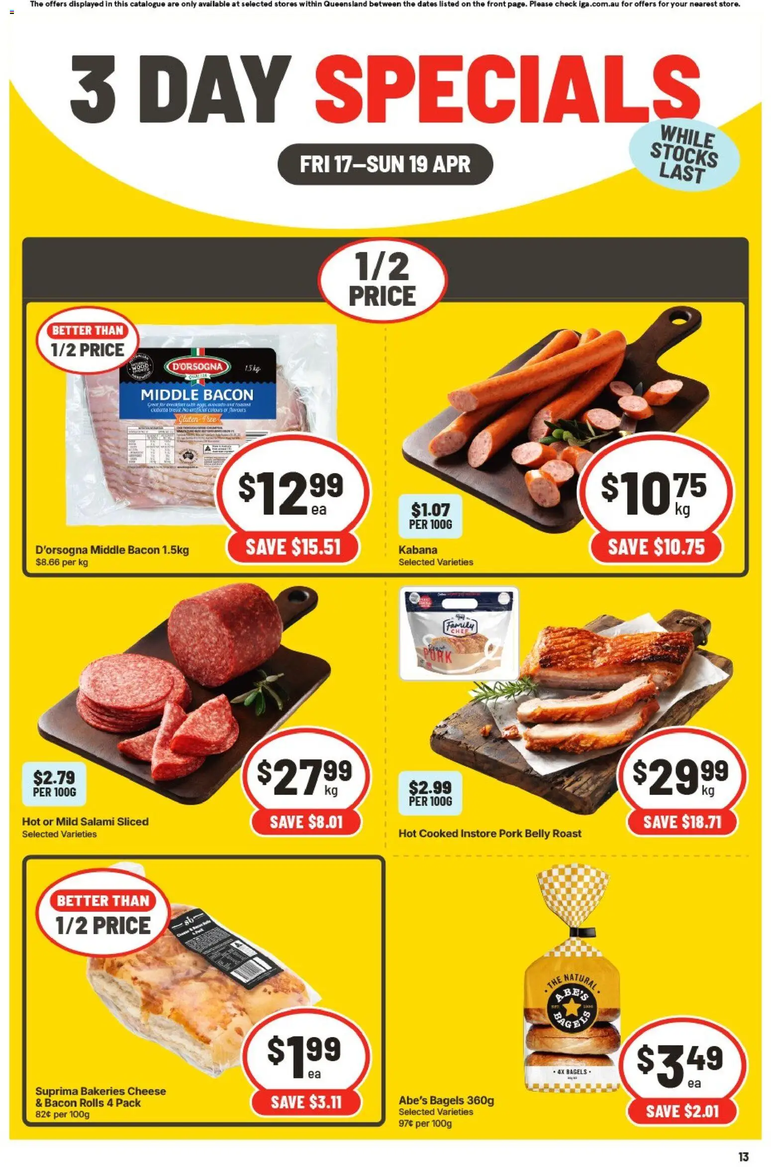 IGA catalogue - valid from 17.04.2026 | Page: 2 | Products: Bagels, Bacon, Cheese, Salami