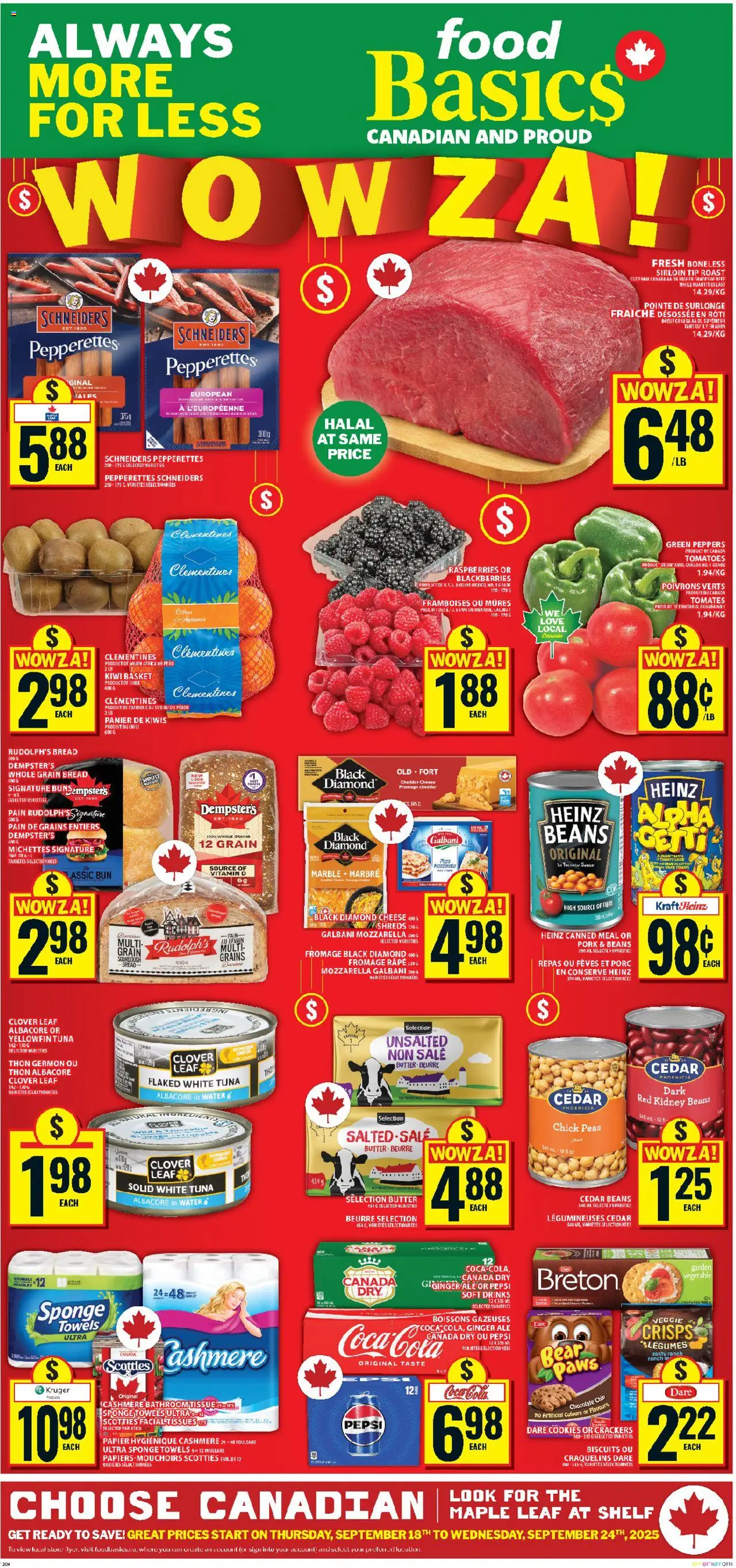 Food Basics flyer valid from 18.09.2025 | Page: 1 | Products: Cookies, Sponge, Cheese, Chocolate