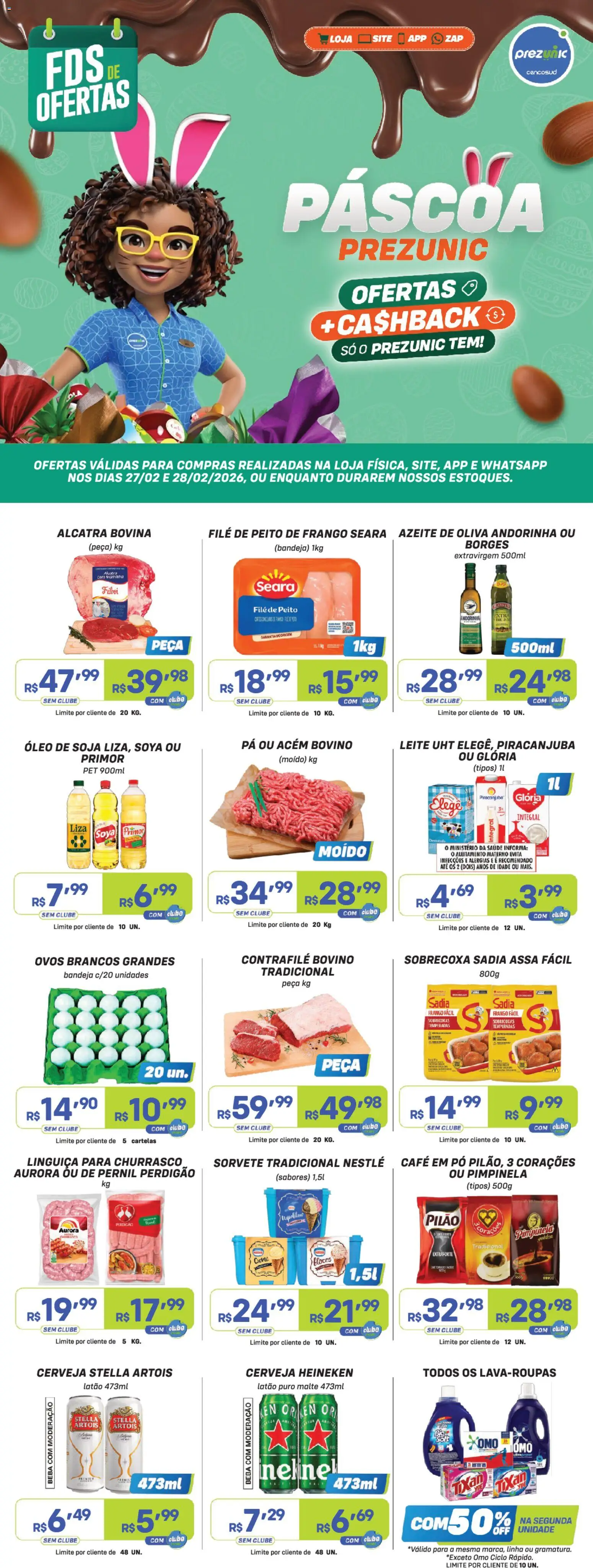 Prezunic Folheto - válido de 27.02.2026 | Página: 1 | Produtos: Linguiça, Óleo, Cerveja, Cerveja Heineken