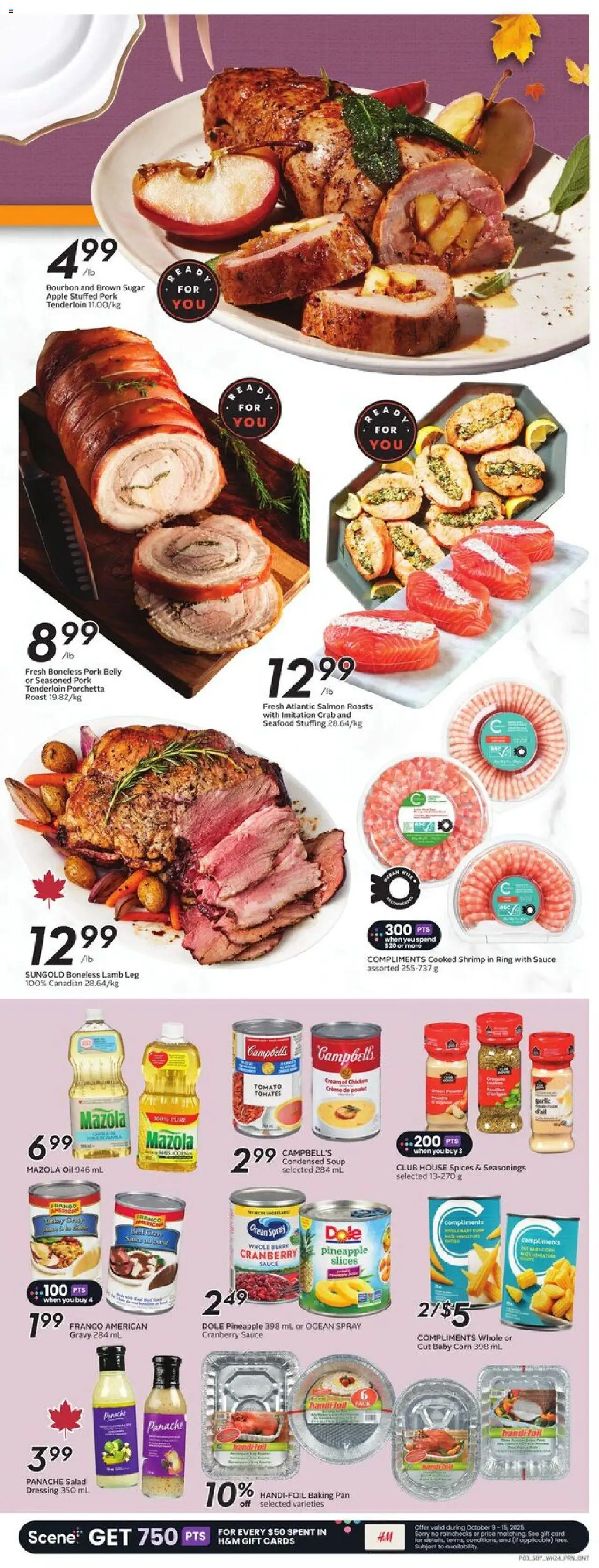 Sobeys flyer valid from 09.10.2025 | Page: 6 | Products: Pineapple, Bourbon, Oil, Chicken