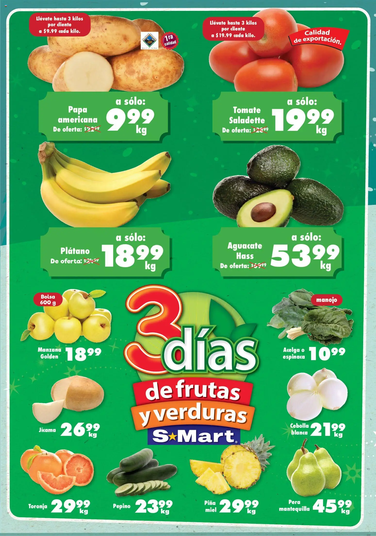 Nuevas ofertas de S-Mart válidas en toda la República Mexicana desde el 04.11.2025. ¡Encuentra las mejores ofertas en S-Mart folleto Juárez! | Página: 1 | Productos: Acelga, Bolsa, Toronja, Espinaca