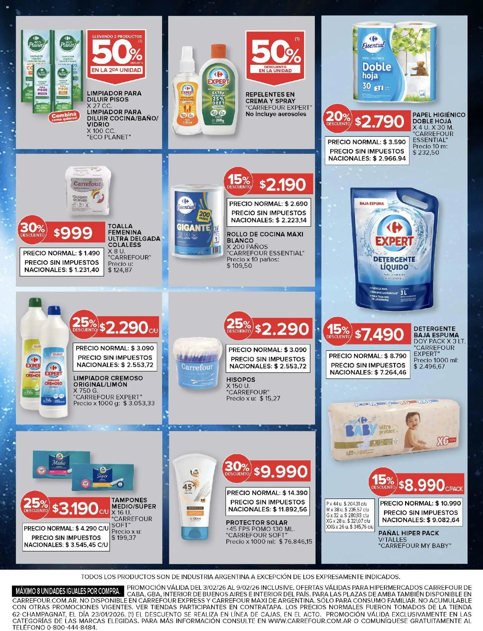 Carrefour ofertas │ válido desde el 03.02.2026 | Página: 13 | Productos: Tampones, Cocina, Ropa, Lavarropas
