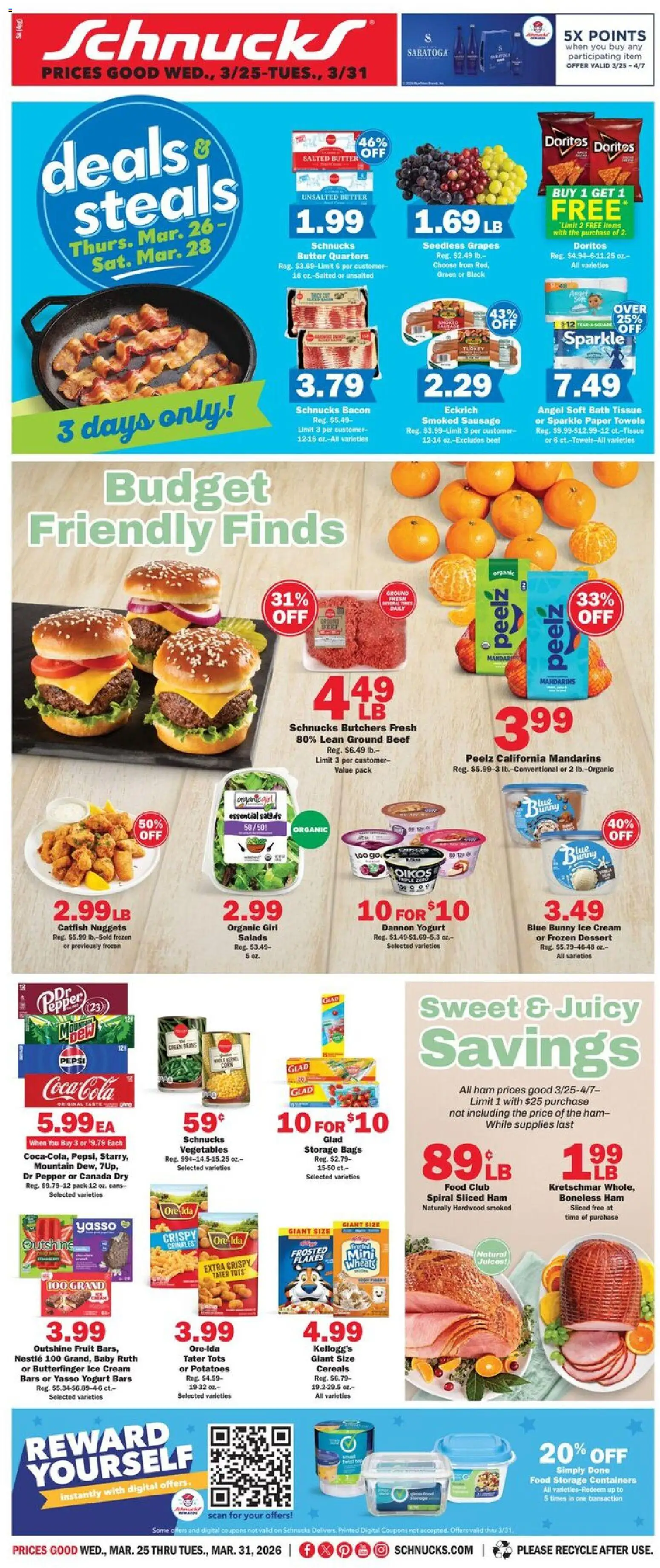 Schnucks Weekly Ad - valid from 25.03.2026 | Page: 1 | Products: Bath, Butter, Beef, Vegetables