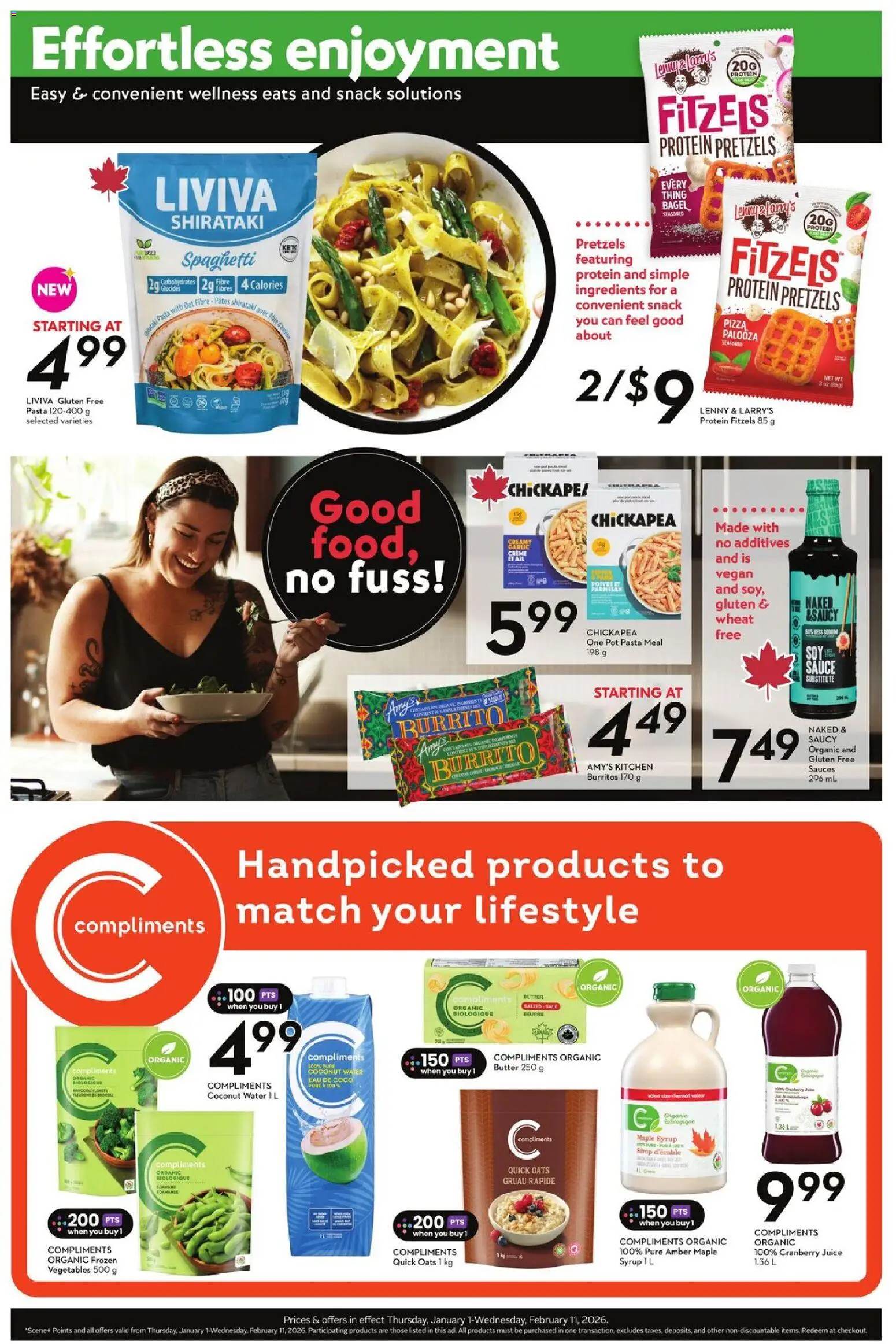 Sobeys flyer valid from 01.01.2026 | Page: 4 | Products: Pasta, Butter, Pizza, Juice