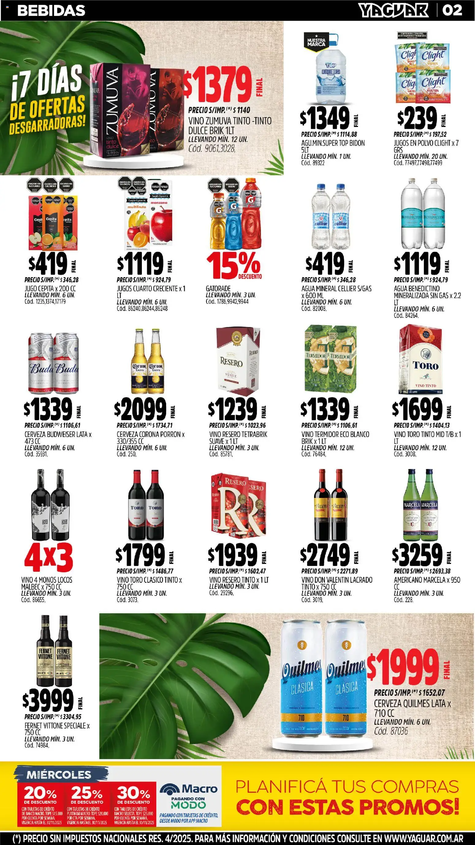 Yaguar - Parque Chacabuco │ válido desde el 10.11.2025 | Página: 2 | Productos: Banco, Agua, Jugo, Vino