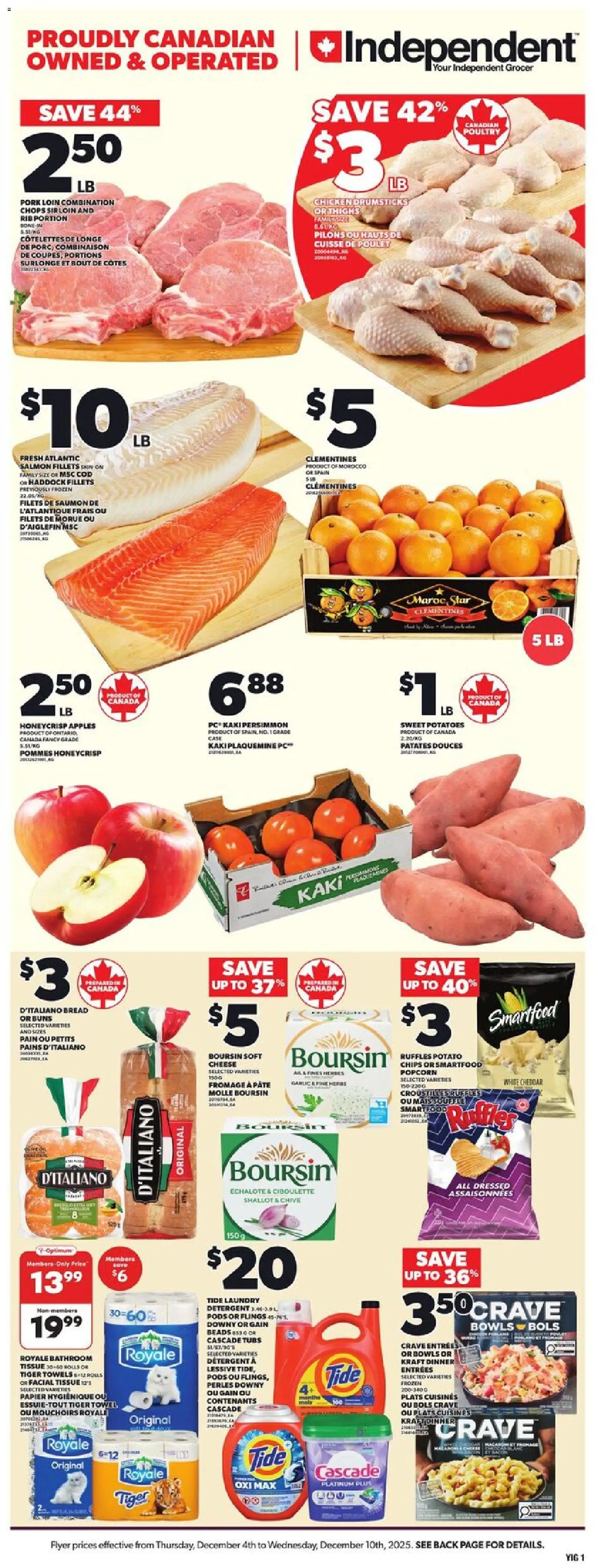 Independent Grocer flyer valid from 04.12.2025 | Page: 3 | Products: Chips, Potatoes, Cheese, Chicken
