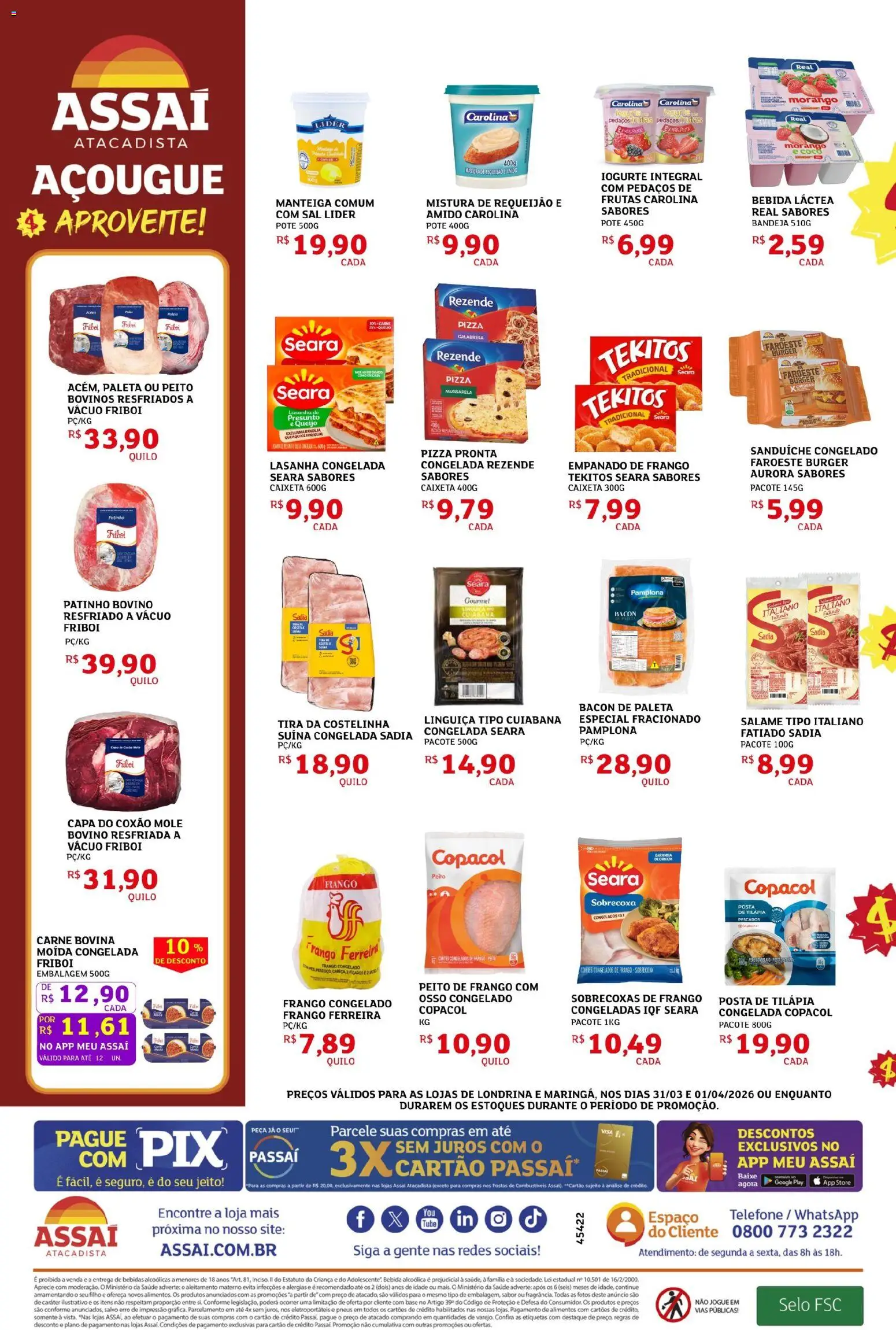 Assaí Atacadista Folheto - válido de 31.03.2026 | Página: 2 | Produtos: Tilápia, Carne, Bebida, Frango