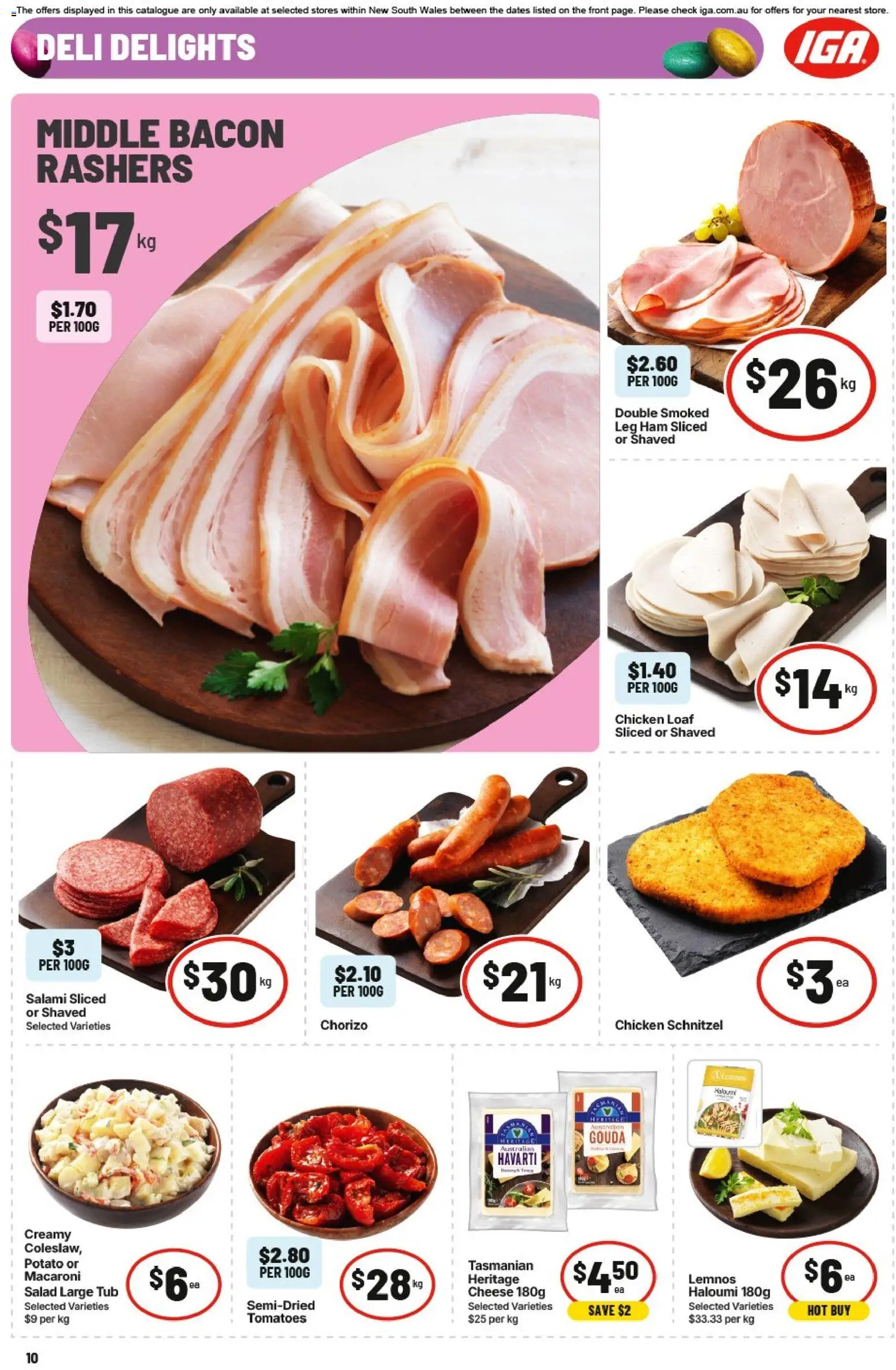 IGA catalogue - valid from 01.04.2026 | Page: 13 | Products: Bacon, Chicken, Tomatoes, Salad