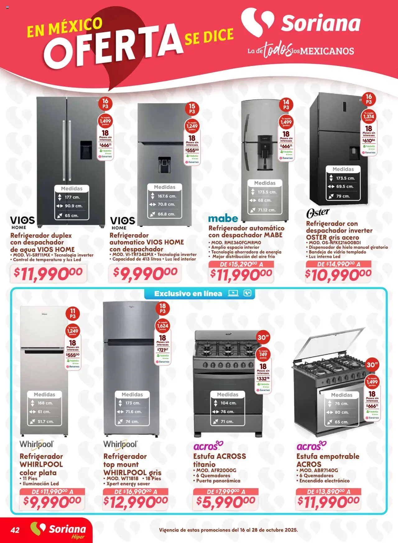 Nuevas ofertas de Soriana válidas en toda la República Mexicana desde el 16.10.2025. ¡Encuentra las mejores ofertas en Soriana - Preciazazaso Híper: Camp, Chia, Oax, Q. Roo, Tab, Yuc! | Página: 42 | Productos: Refrigerador, Pala, Agua, Top