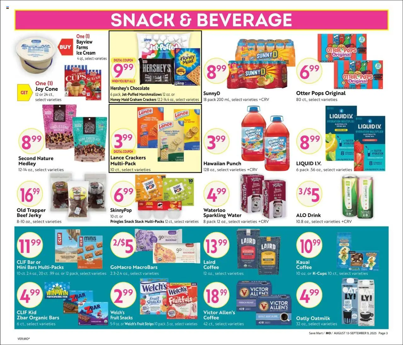 Save Mart Big Monthly Deals - valid from 13.08.2025 | Page: 3 | Products: Coffee, Chocolate, Beef, Sugar