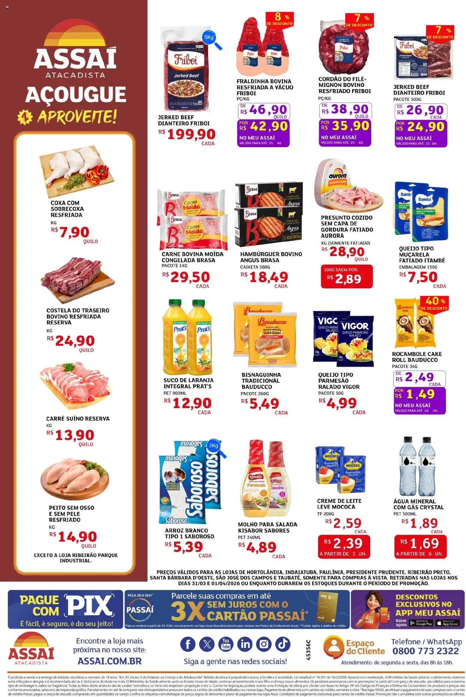 Assaí Atacadista Folheto - válido de 31.03.2026 | Página: 2 | Produtos: Fraldinha, Leite, Muçarela, Telefone