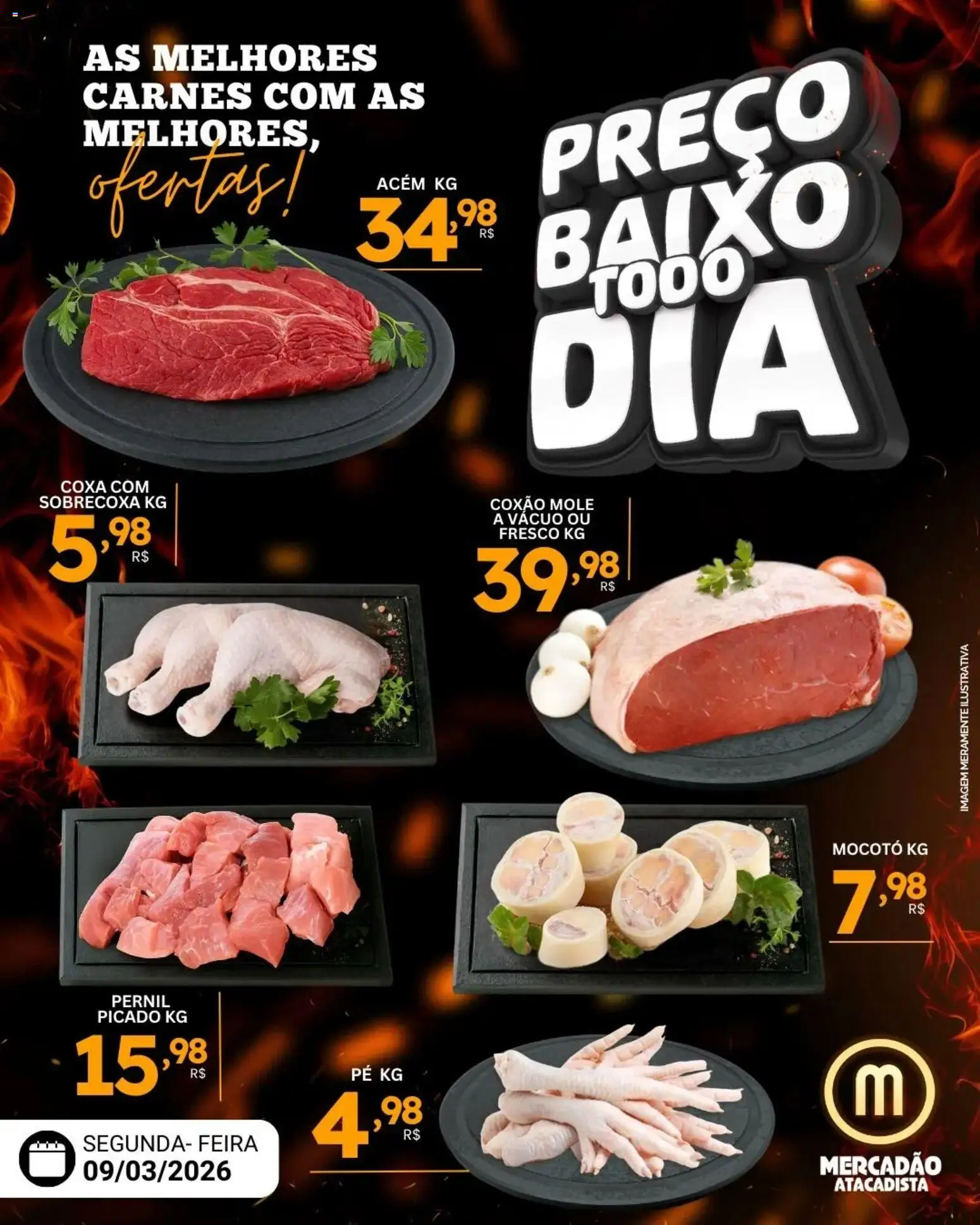 Mercadão Atacadista Folheto - válido de 09.03.2026 | Página: 1 | Produtos: Acém, Pernil, Baixo