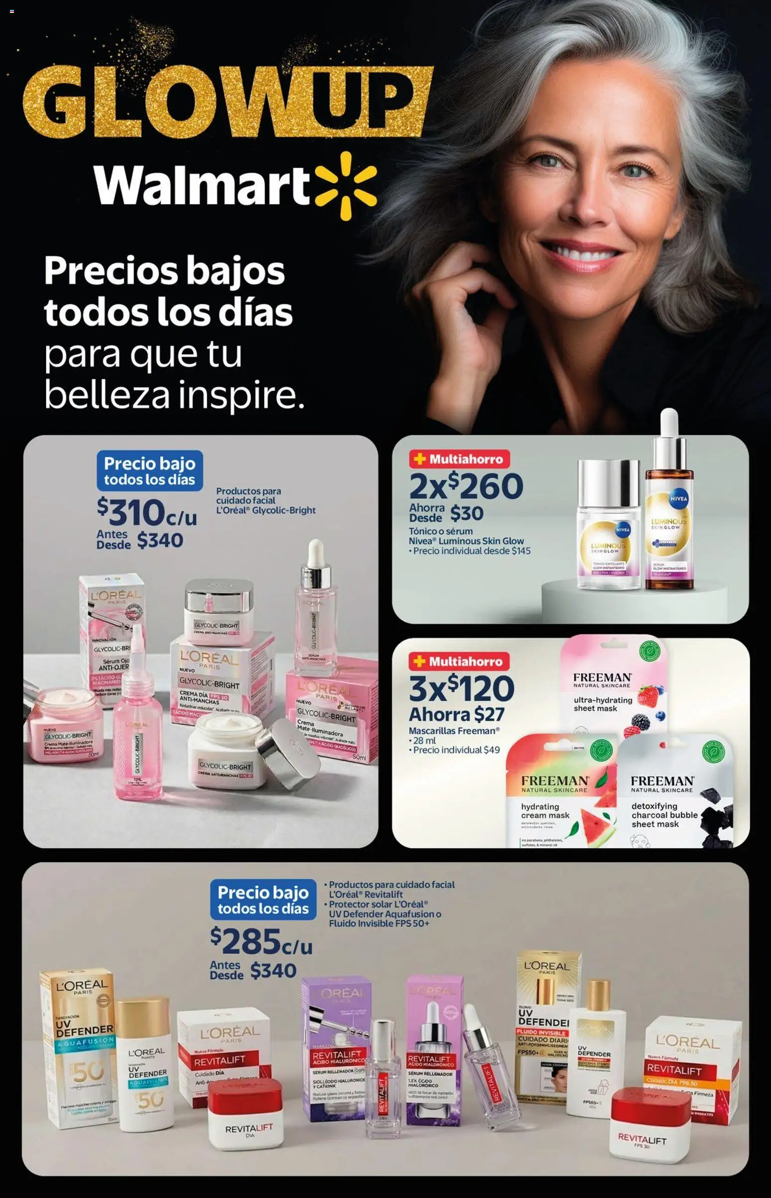 Nuevas ofertas de Walmart válidas en toda la República Mexicana desde el 27.03.2026. ¡Encuentra las mejores ofertas en  Walmart folleto Belleza natural a precios bajos! | Página: 9 | Productos: Serum, Crema, Protector solar