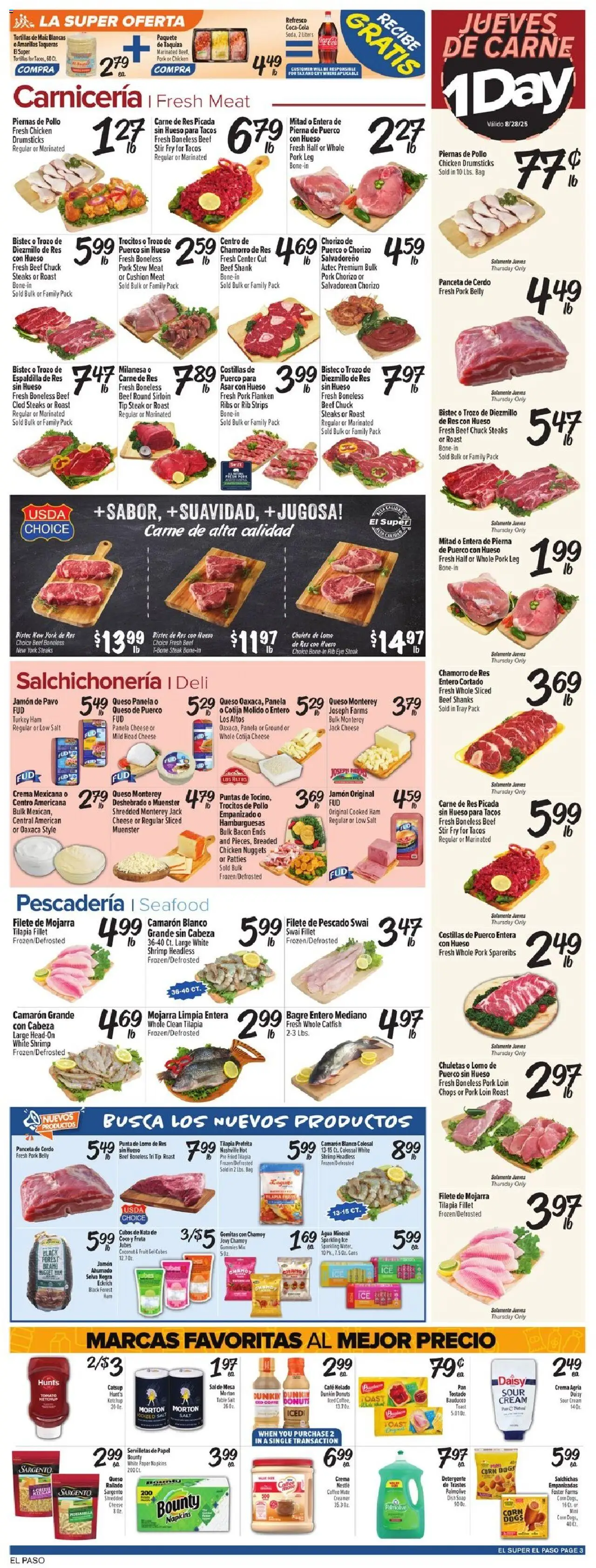 El Super Weekly Ad - TX - valid from 27.08.2025 | Page: 3 | Products: Soap, Pork, Sour cream, Salt