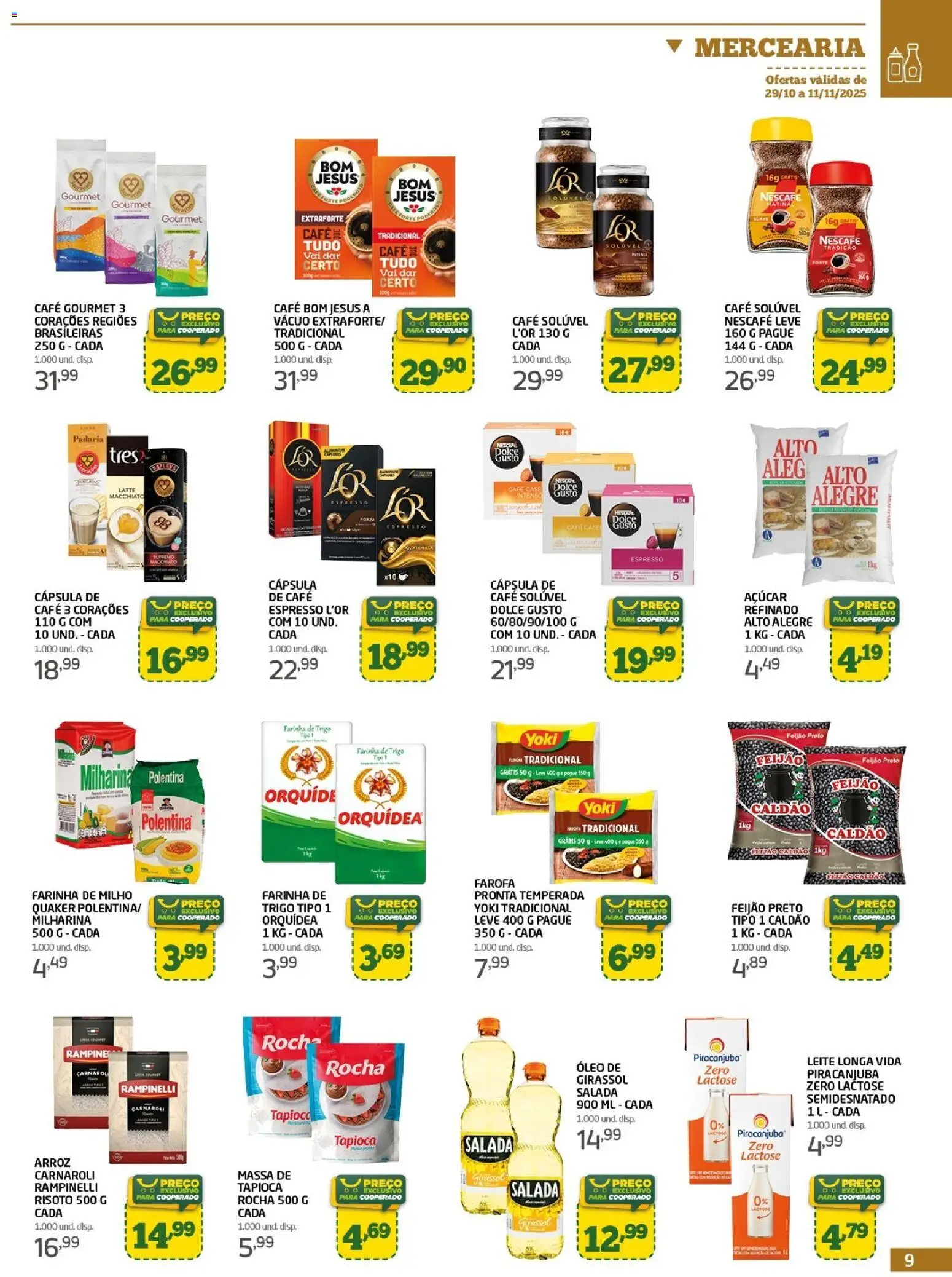 Cooper Folheto - válido de 29.10.2025 | Página: 9 | Produtos: Feijão, Farinha de trigo, Tapioca, Farofa