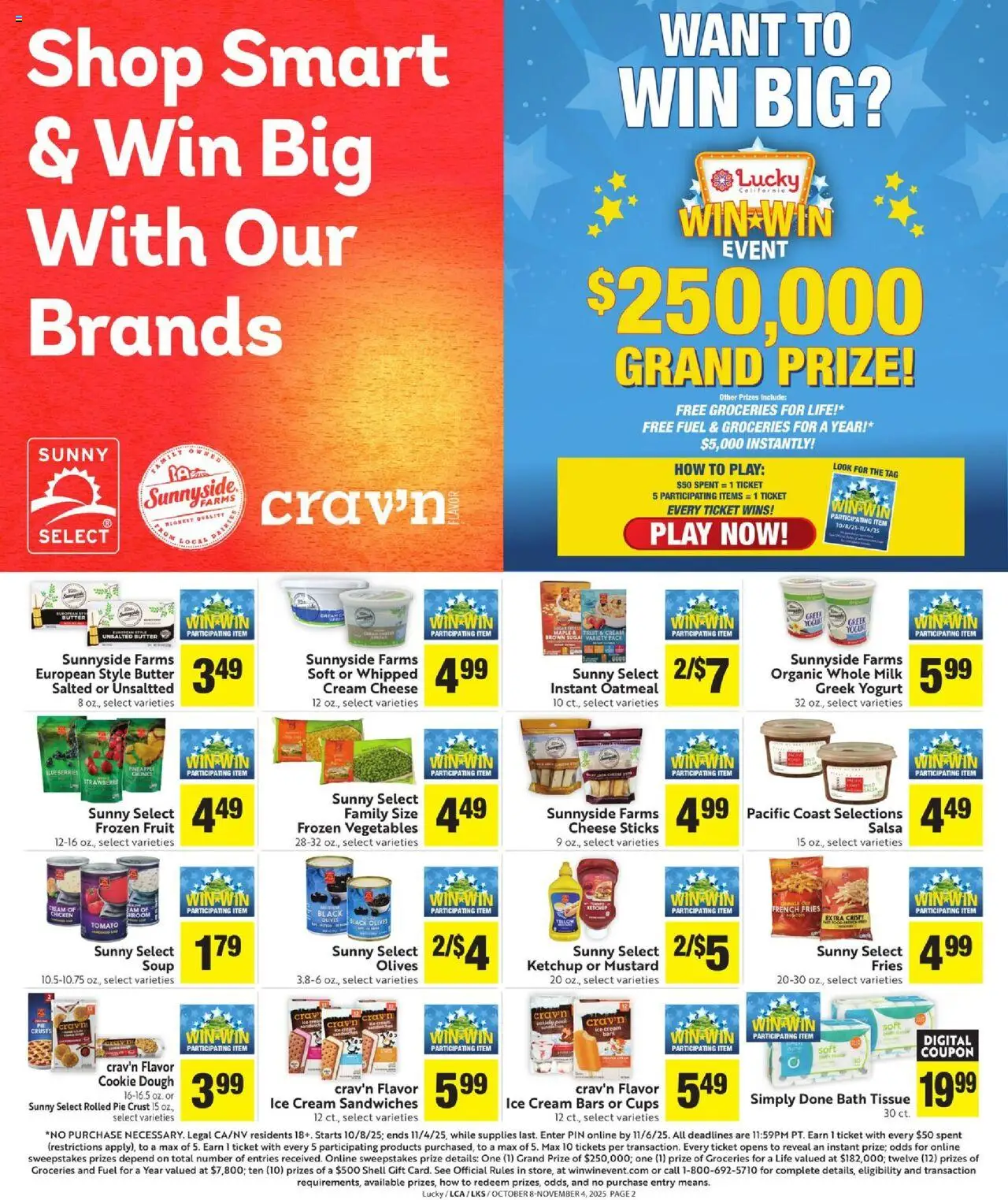 Lucky Supermarkets More Deals Across the Store - valid from 08.10.2025 | Page: 2 | Products: Milk, Yogurt, Ketchup, Blueberries