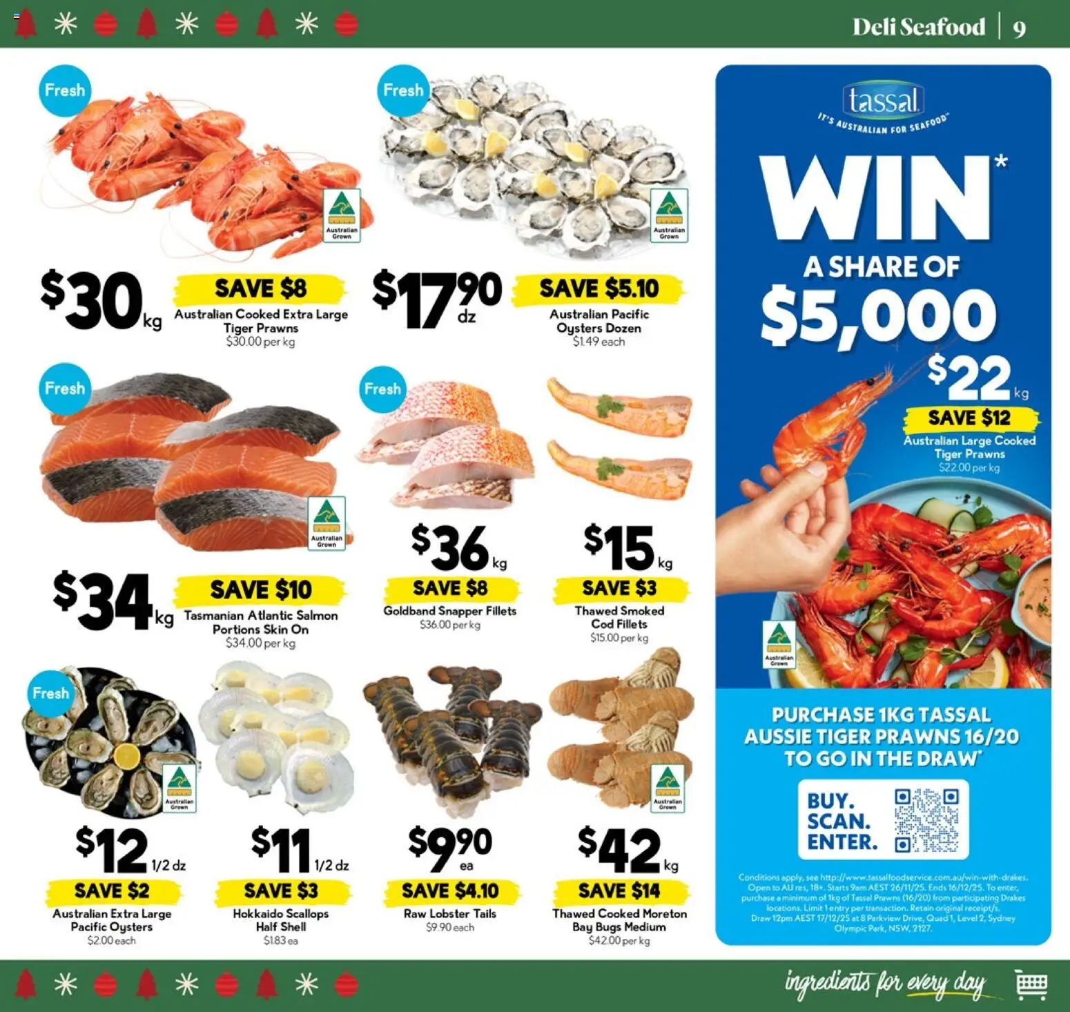 Drakes catalogue - valid from 10.12.2025 | Page: 9 | Products: Oysters, Prawns, Salmon, Seafood