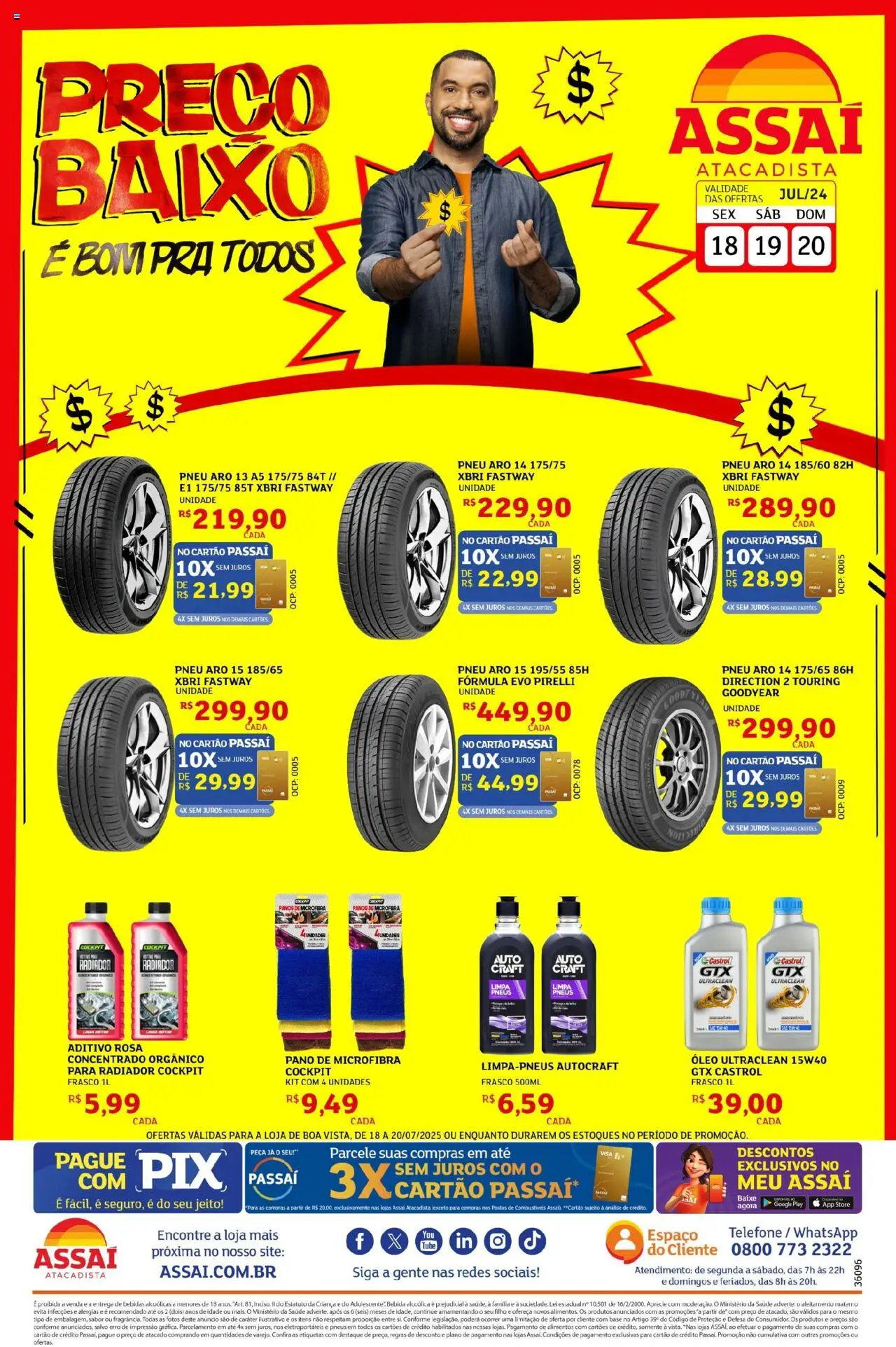 Assaí Atacadista Folheto - válido de 18.07.2025 | Página: 1 | Produtos: Óleo, Pneus, Base, Pirelli