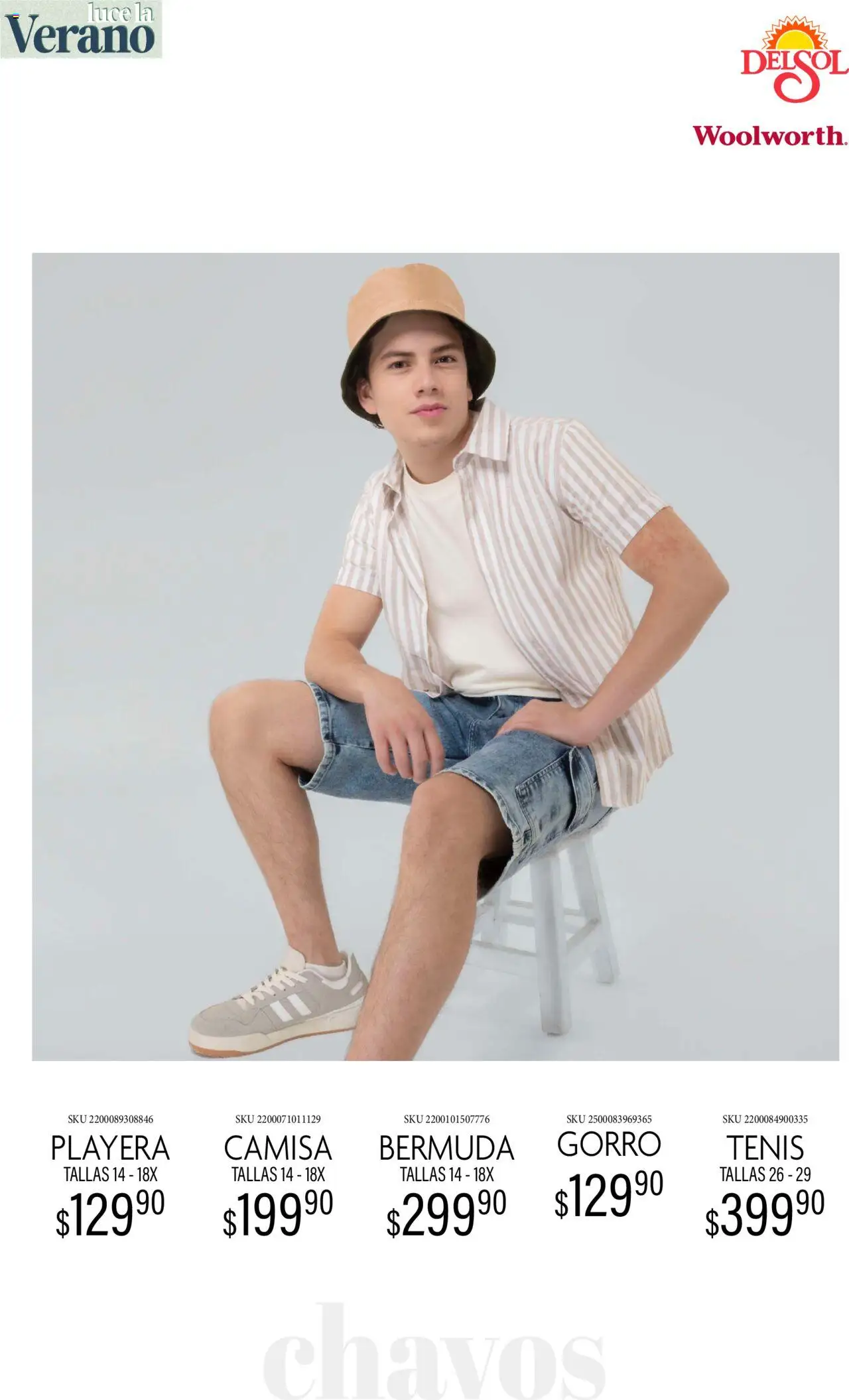 Nuevas ofertas de Del Sol y Woolworth válidas en toda la República Mexicana desde el 24.06.2025. ¡Encuentra las mejores ofertas en Del Sol y Woolworth catálogo Luce El Verano! | Página: 24 | Productos: Tenis, Camisa, Playera, Bermuda