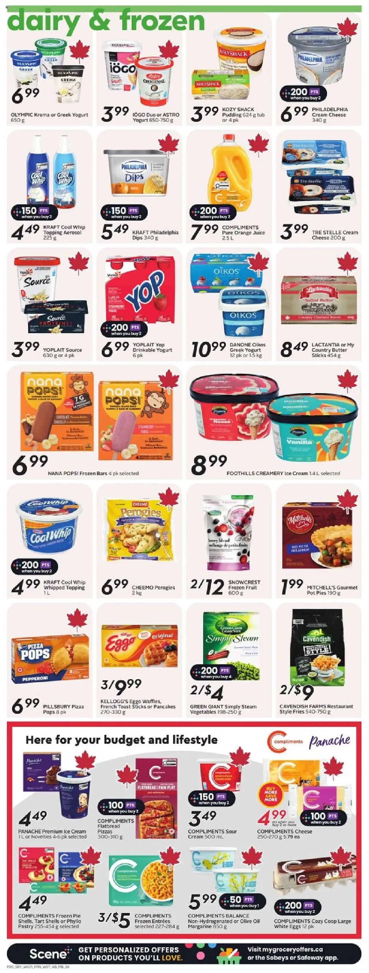 Sobeys flyer valid from 18.09.2025 | Page: 8 | Products: Ice cream, Butter, Eggs, Pizza