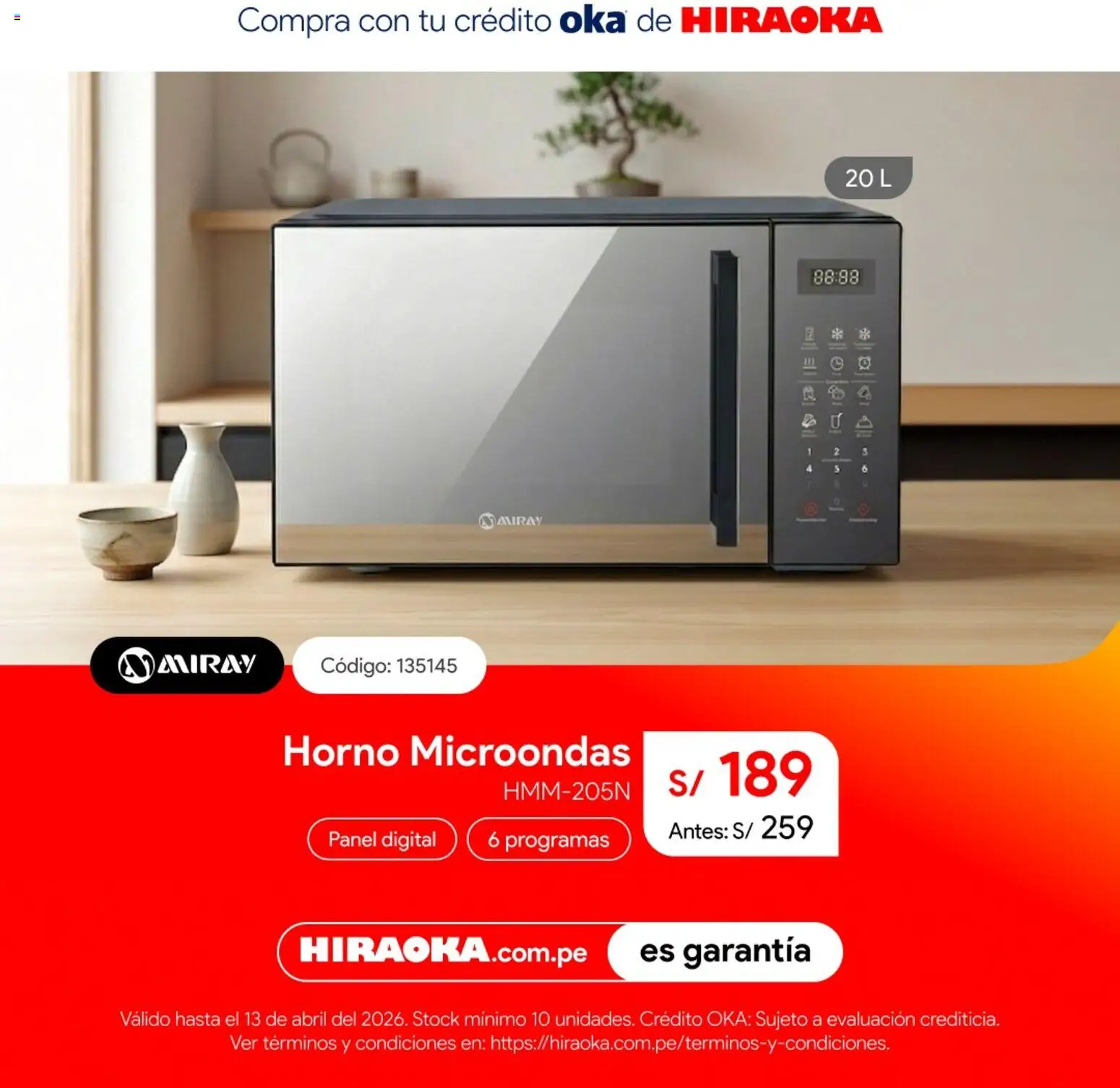 Catálogo Hiraoka válido desde 09.04.2026 | Página: 5 | Productos: Horno, Horno microondas