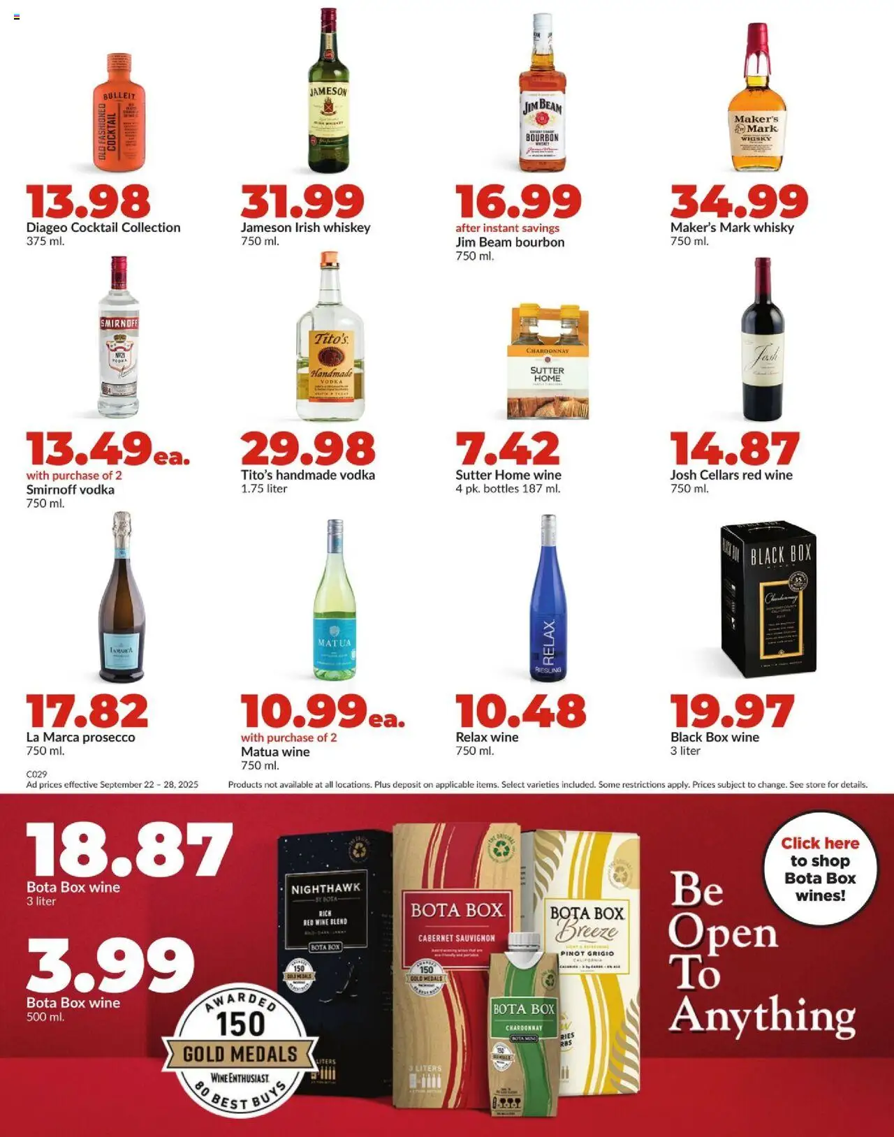 HyVee Weekly Ad - valid from 22.09.2025 | Page: 35 | Products: Box, Wine, Bourbon, Vodka