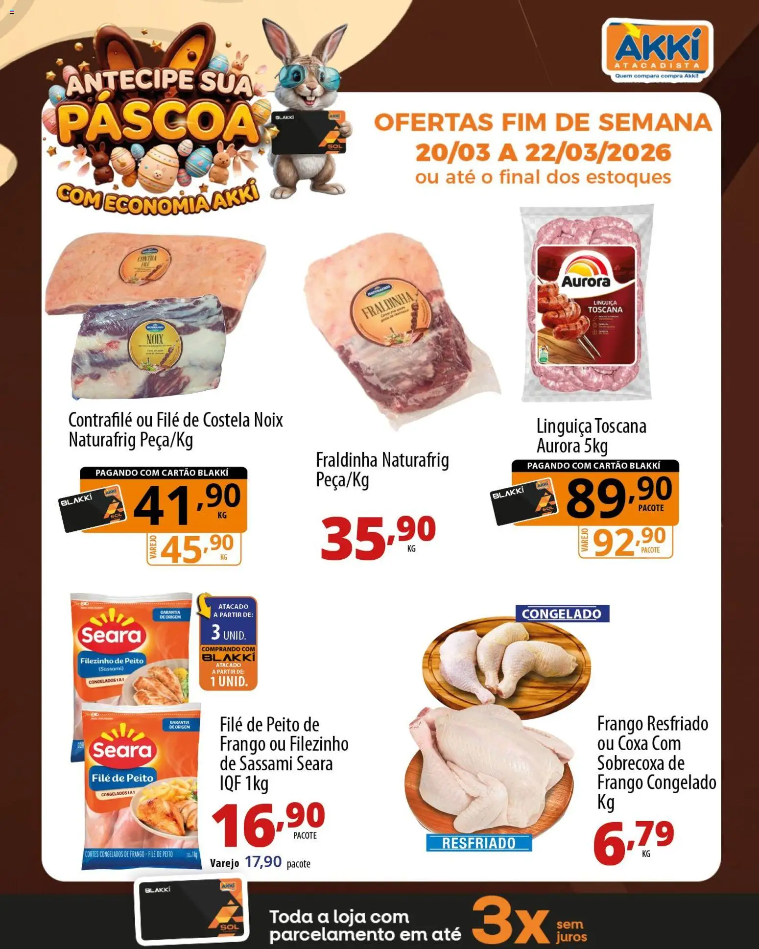 Akki Atacadista Folheto - válido de 20.03.2026 | Página: 1 | Produtos: Linguiça, Fraldinha, Frango, Peito de frango