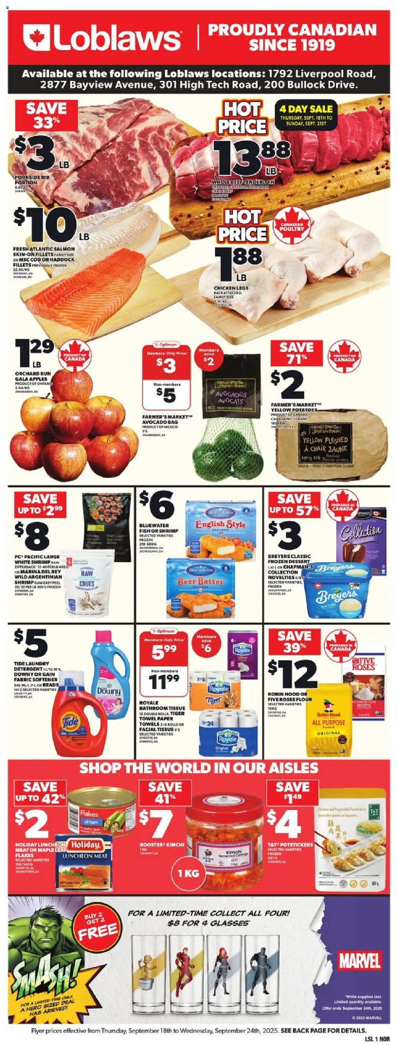 Loblaws flyer valid from 18.09.2025 | Page: 3 | Products: Glasses, Bag, Chair, Apples
