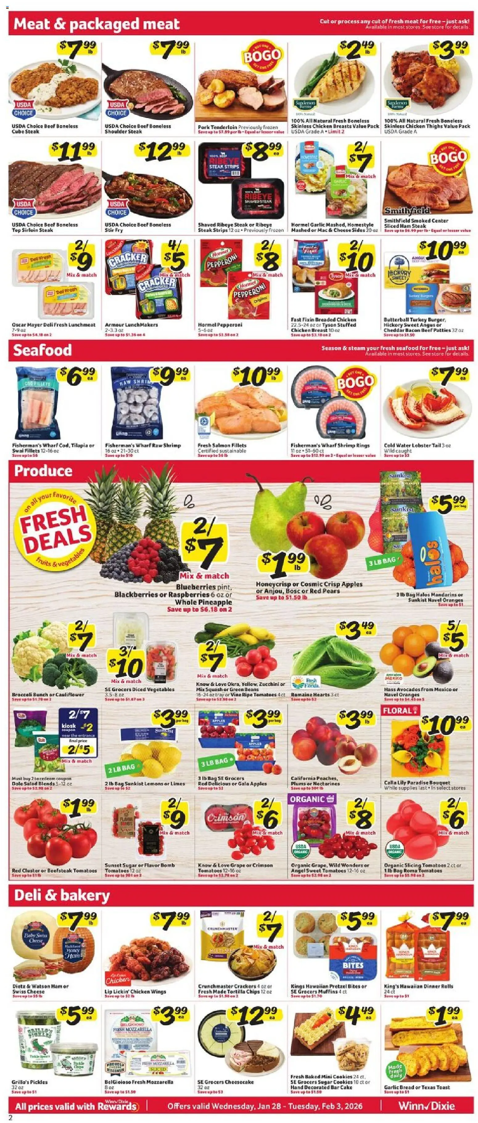 Winn Dixie Weekly Ad - valid from 28.01.2026 | Page: 2 | Products: Bakery, Ham, Apples, Tomatoes