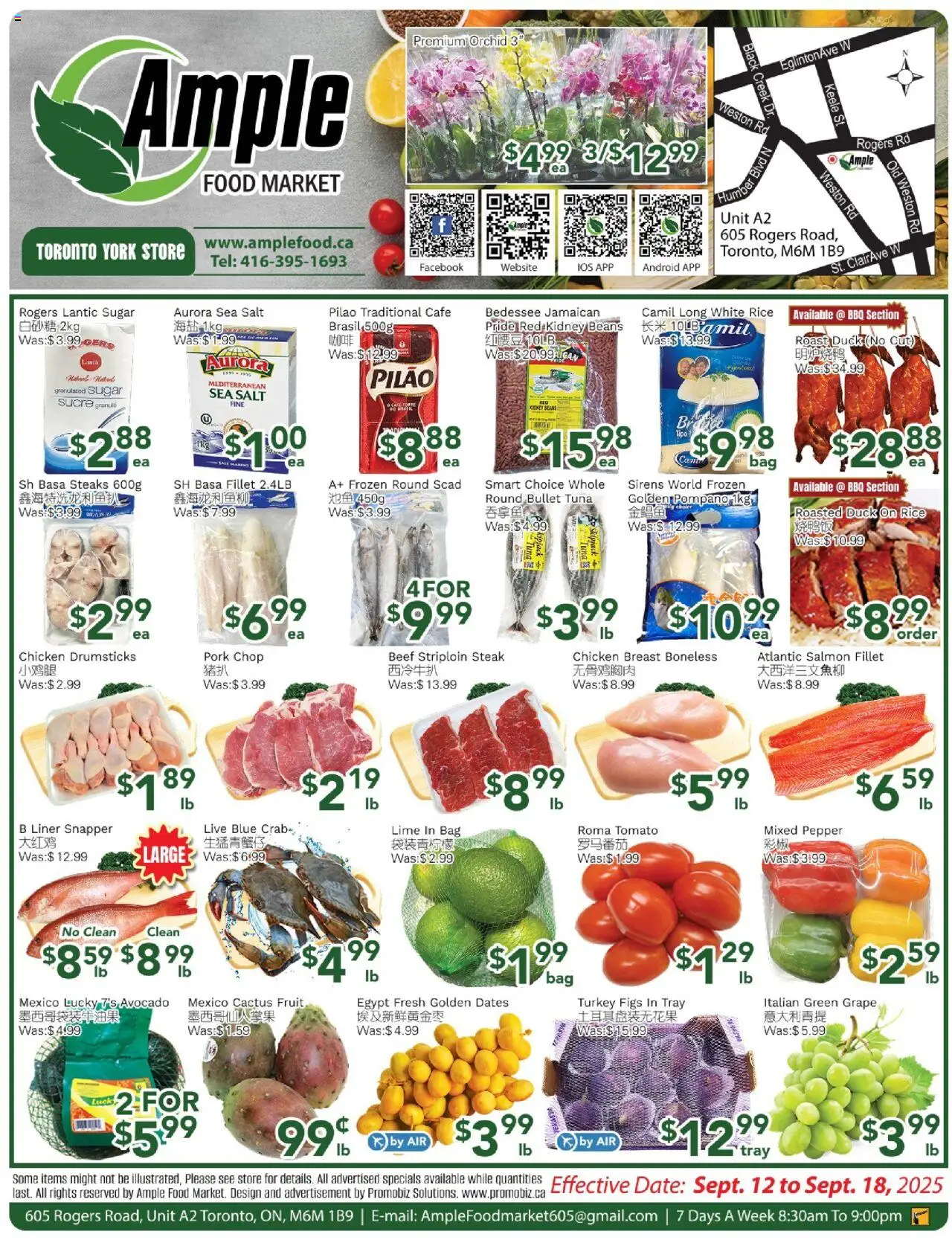 Ample Food Market flyer valid from 12.09.2025 | Page: 1 | Products: Rice, Turkey, Bag, Chicken