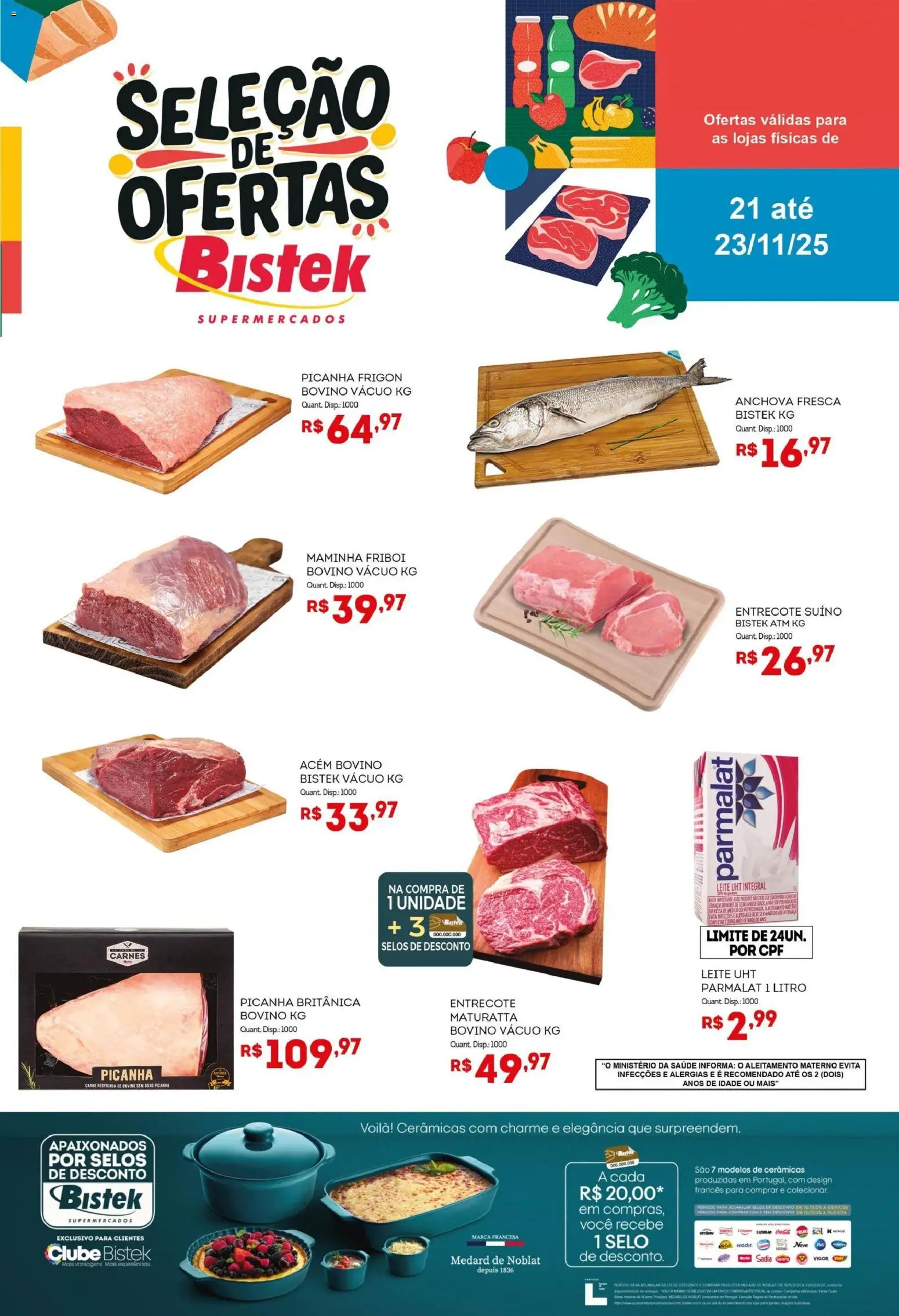 Bistek Supermercados Folheto - válido de 21.11.2025 | Página: 1 | Produtos: Acém, Maminha, Picanha, Leite