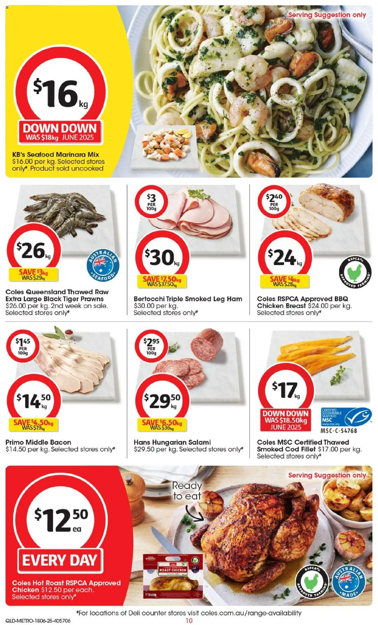 Coles catalogue - valid from 18.06.2025 | Page: 10 | Products: Ham, Prawns, Sustainable, Seafood
