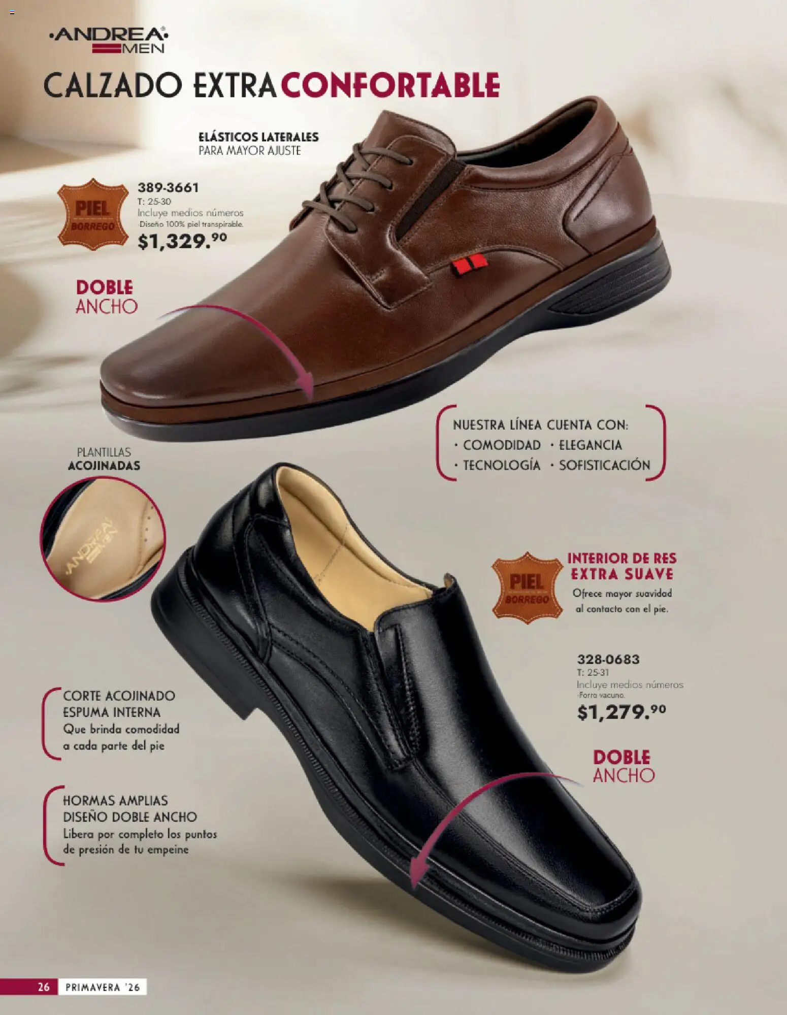 Nuevas ofertas de Andrea válidas en toda la República Mexicana desde el 25.01.2026. ¡Encuentra las mejores ofertas en Andrea catálogo Calzado Caballero! | Página: 26 | Productos: Res, Espuma