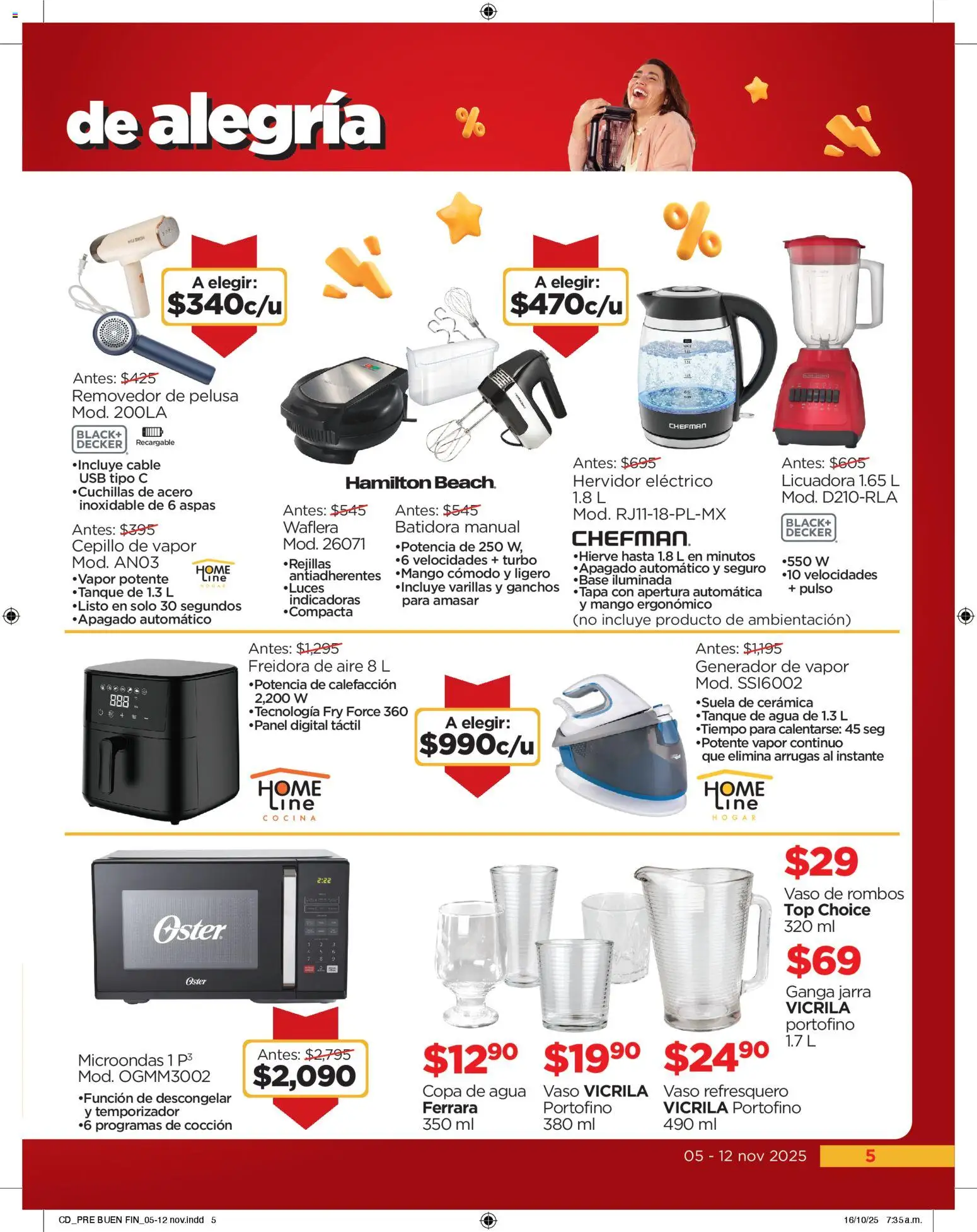 Nuevas ofertas de Chedraui válidas en toda la República Mexicana desde el 05.11.2025. ¡Encuentra las mejores ofertas en Chedraui Buen Fin! | Página: 5 | Productos: Freidora de aire, Cocina, Waflera, Freidora