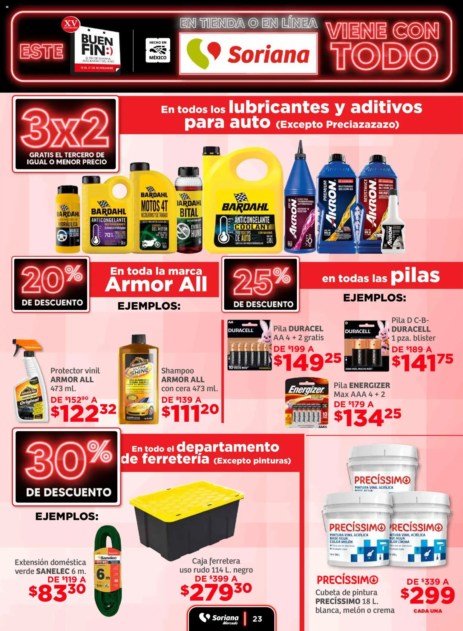Nuevas ofertas de Soriana válidas en toda la República Mexicana desde el 13.11.2025. ¡Encuentra las mejores ofertas en Soriana - Buen Fin Mercado Frontera! | Página: 23 | Productos: Agua, Cera, Pila, Pilas