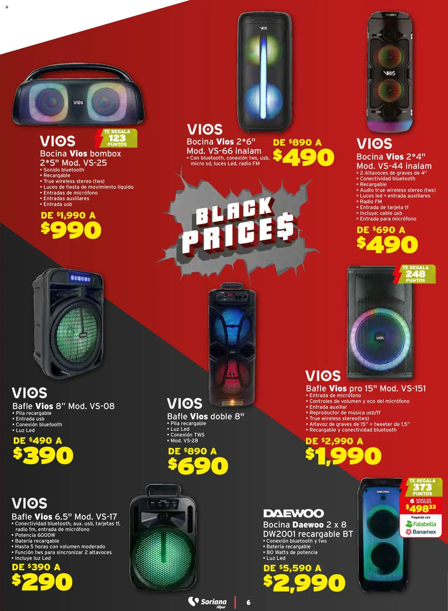 Nuevas ofertas de Soriana válidas en toda la República Mexicana desde el 21.11.2025. ¡Encuentra las mejores ofertas en Soriana - Black Prices Súper Nacional! | Página: 6 | Productos: Audio, Reproductor, Cable, Pila