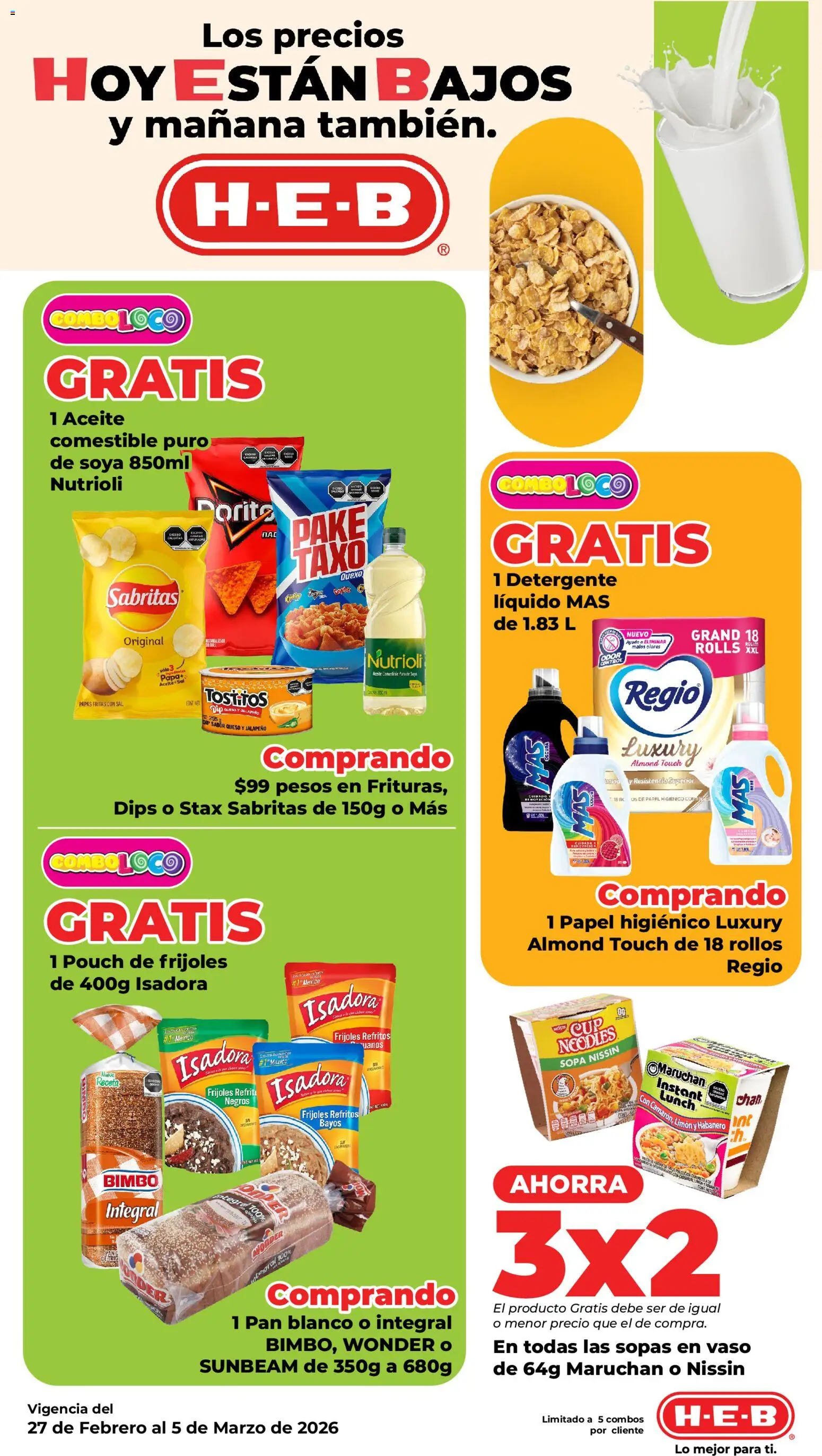 Nuevas ofertas de H-E-B válidas en toda la República Mexicana desde el 27.02.2026. ¡Encuentra las mejores ofertas en H-E-B folleto! | Página: 5 | Productos: Papa, Sopa, Queso, Papas fritas