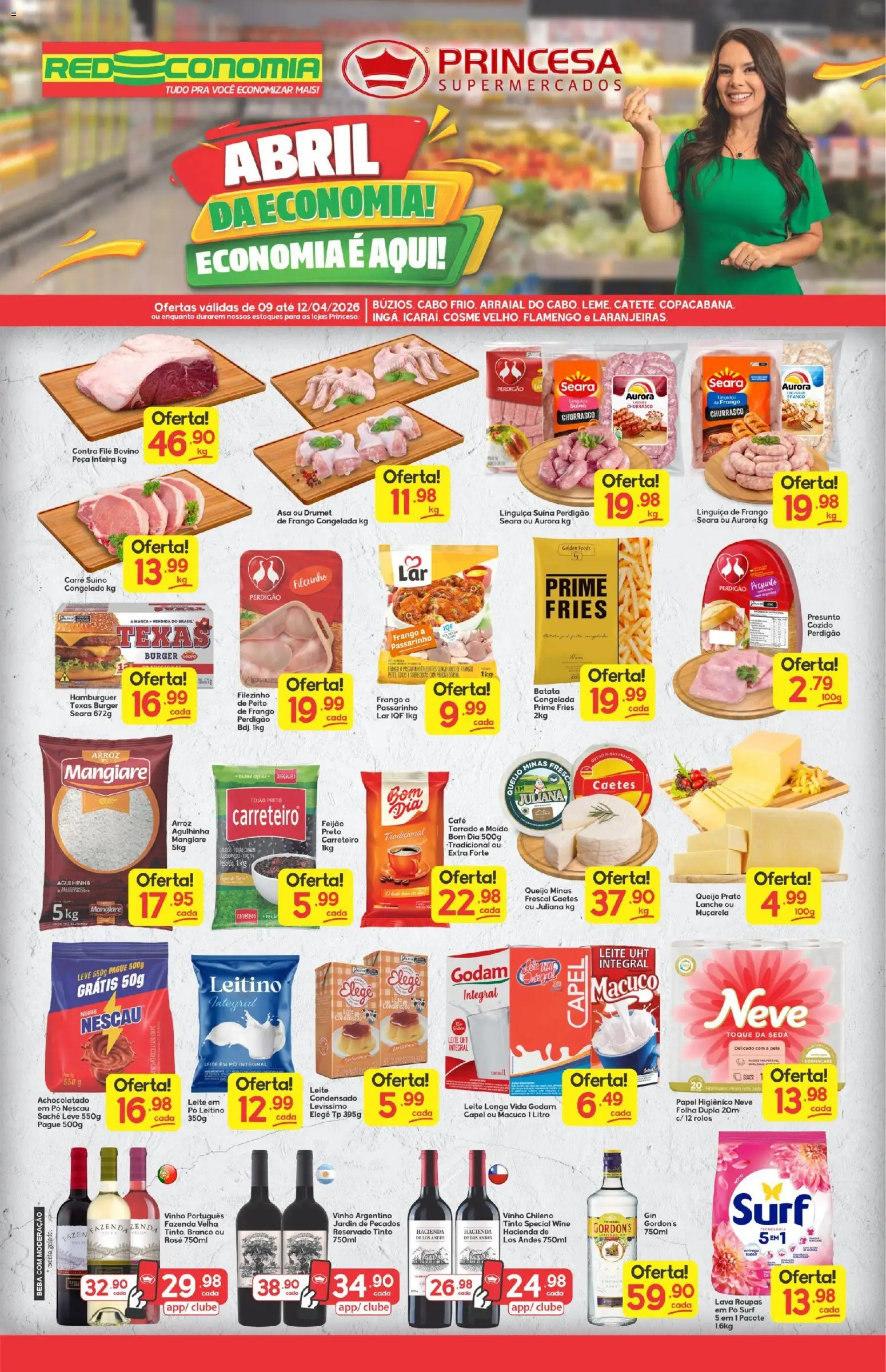 Princesa Folheto - válido de 09.04.2026 | Página: 1 | Produtos: Contra filé, Queijo, Arroz, Hambúrguer