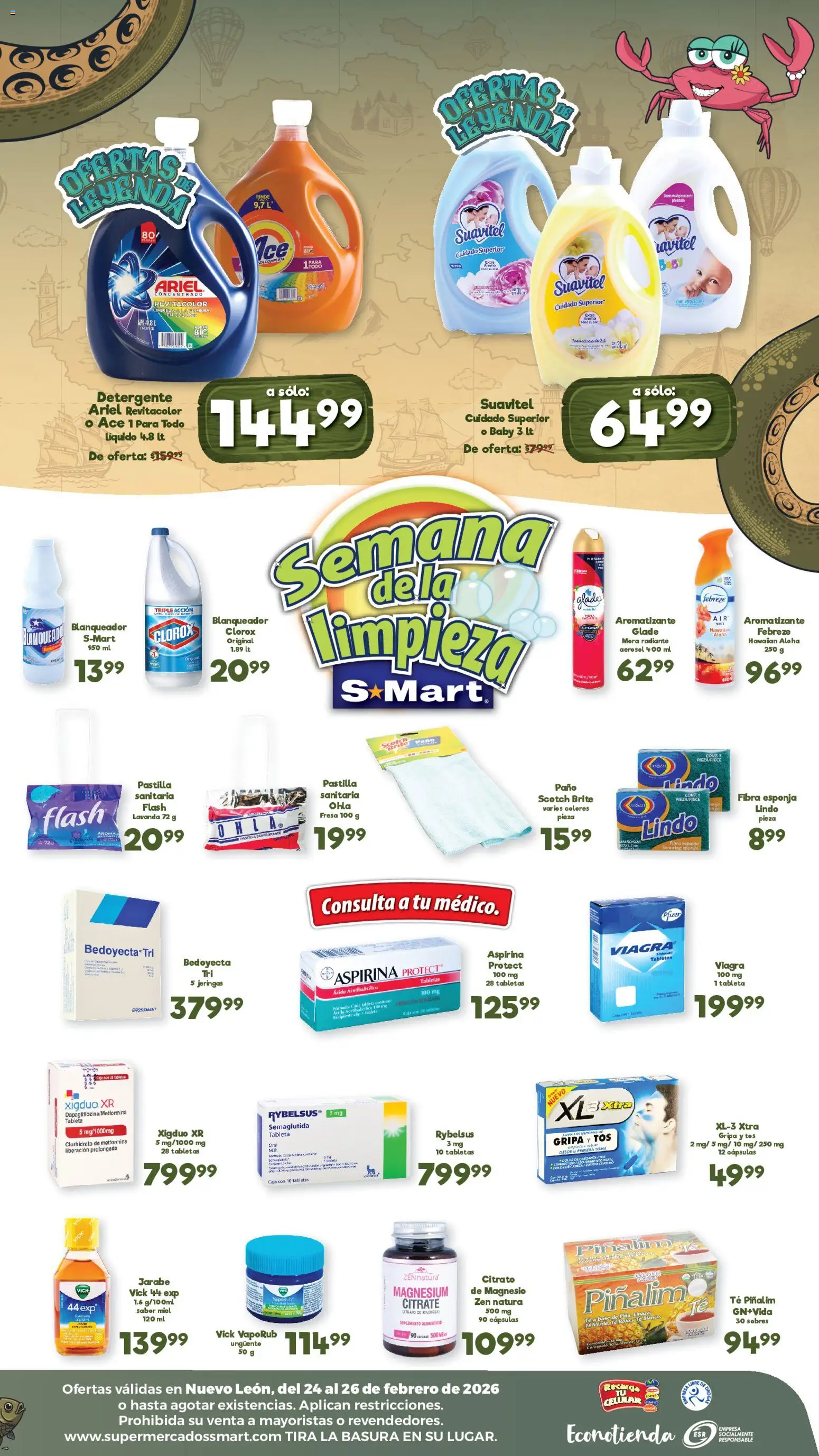 Nuevas ofertas de S-Mart válidas en toda la República Mexicana desde el 24.02.2026. ¡Encuentra las mejores ofertas en S-Mart folleto Ofertas de feria Monterrey! | Página: 2 | Productos: Fresa, Esponja, Radiante, Té