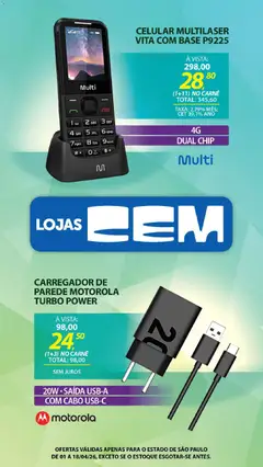 Lojas Cem - Ofertas atuais - Pré-Visualização do folheto da loja Lojas Cem, válido de 01.04.2026 | Página: 49 | Produtos: Celular, Base, Carne, Cabo