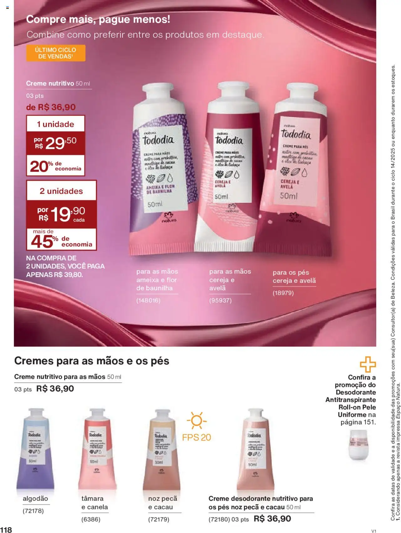 Natura Folheto - válido de 18.08.2025 | Página: 118 | Produtos: Cereja, Creme, Algodão, Avelã