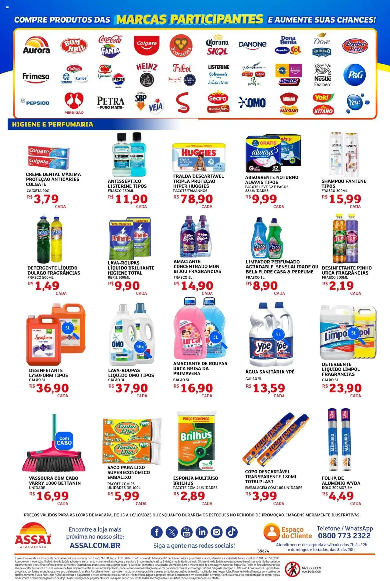 Assaí Atacadista Folheto - válido de 13.10.2025 | Página: 4 | Produtos: Amaciante de roupas, Telefone, Creme dental, Desinfetante