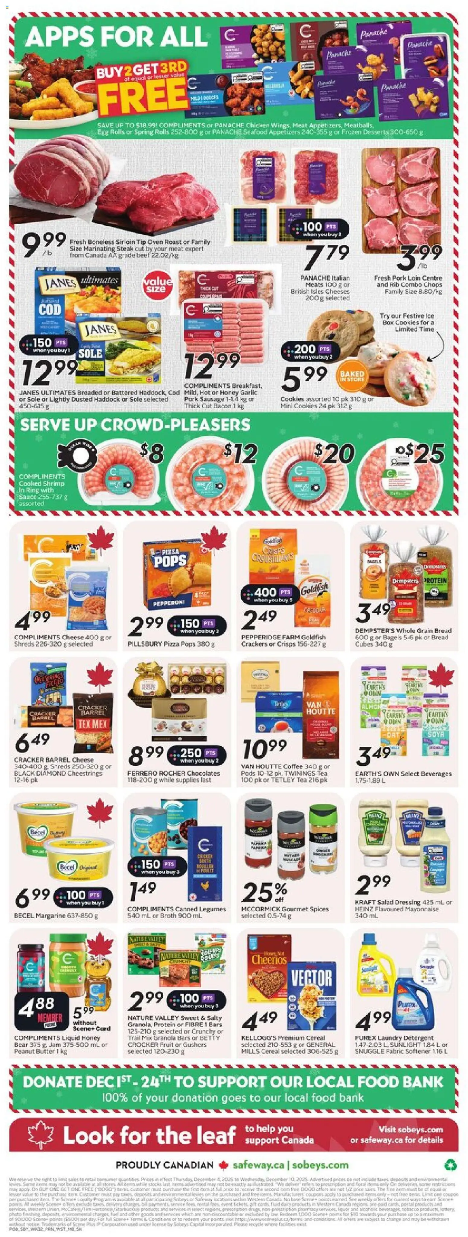 Safeway flyer valid from 04.12.2025 | Page: 4 | Products: Beef, Fabric softener, Box, Pork