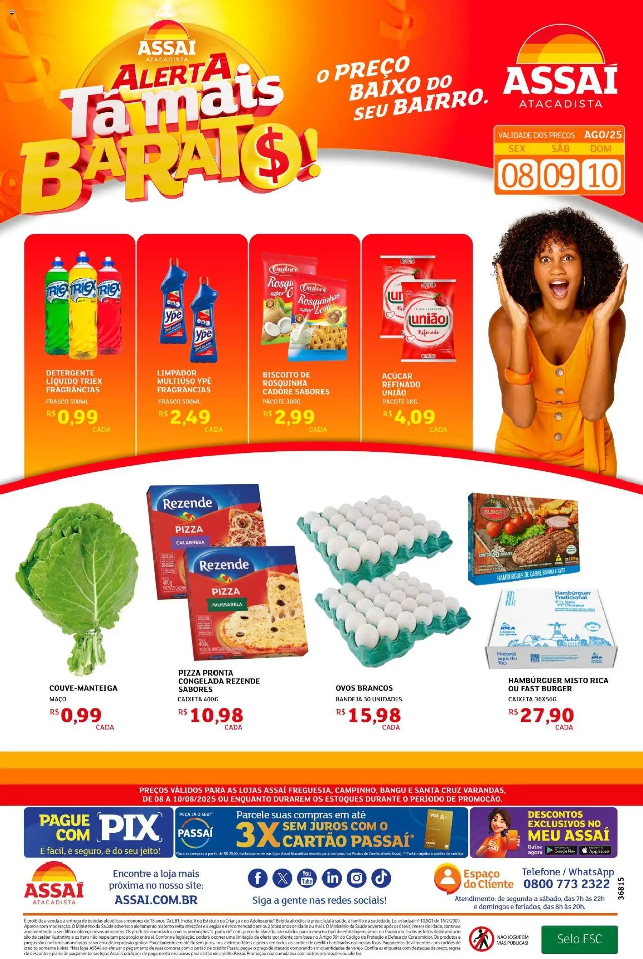 Assaí Atacadista Folheto - válido de 08.08.2025 | Página: 1 | Produtos: Detergente, Ovos, Pneus, Base